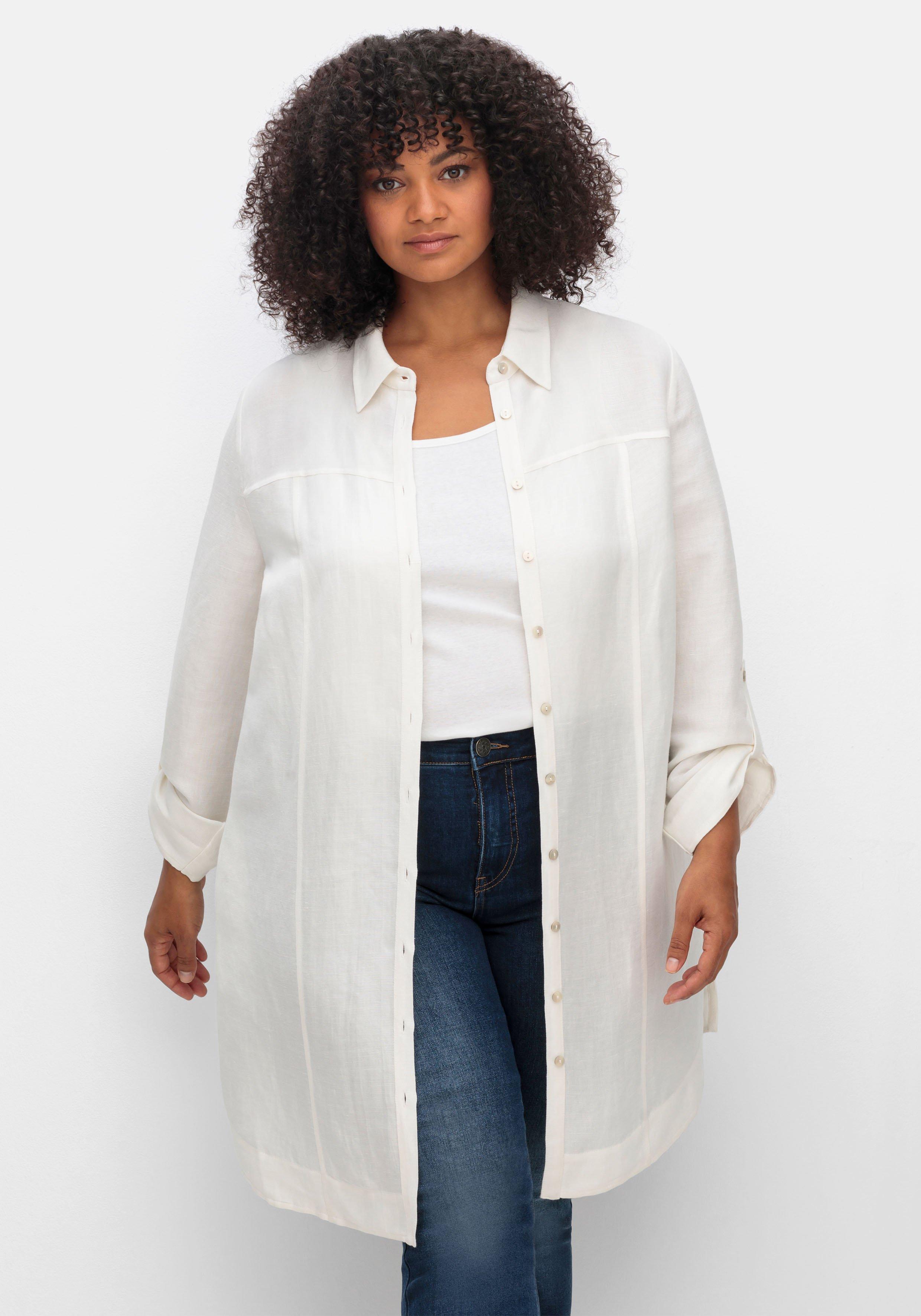 sheego Longbluse in Leinenoptik, mit Gummizug hinten - offwhite sheego