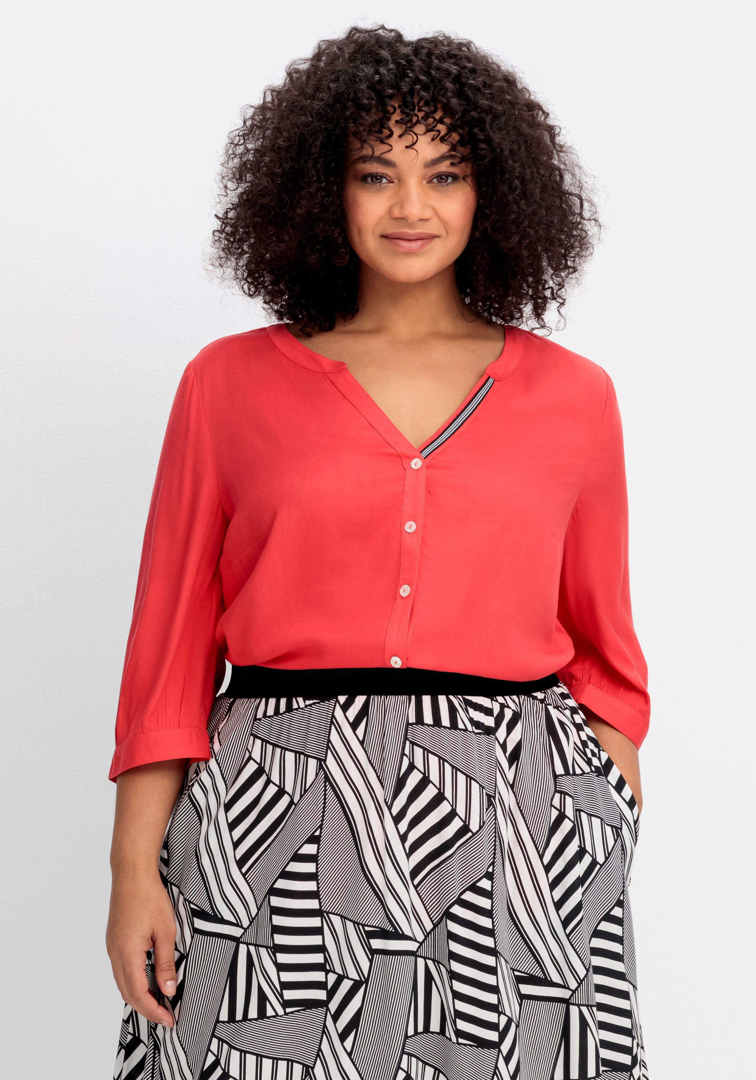 sheego Bluse mit Ziertape am V-Ausschnitt - rot sheego