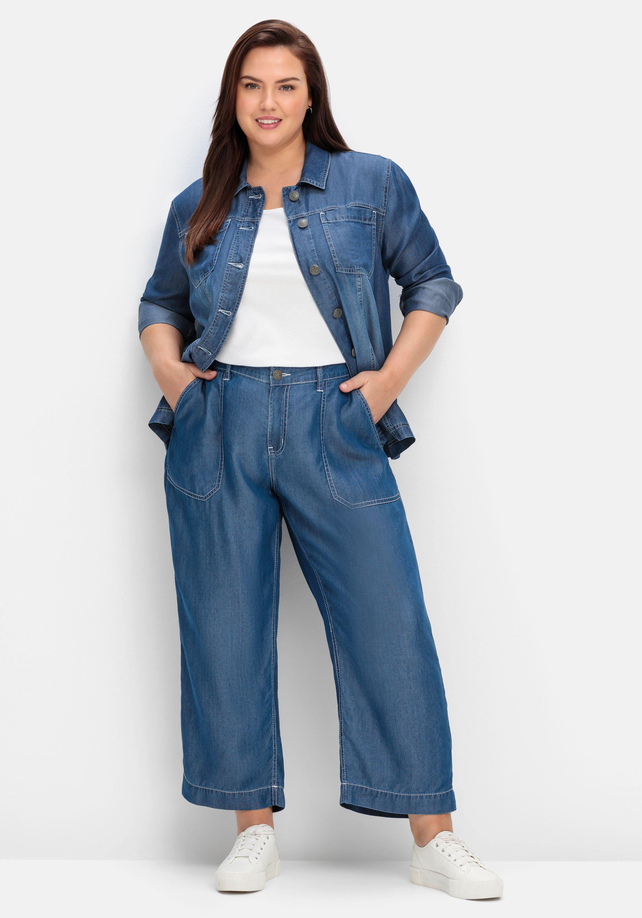 sheego Weite Jeans aus TENCEL™ Lyocell, mit Kontrastnähten - blue Denim sheego