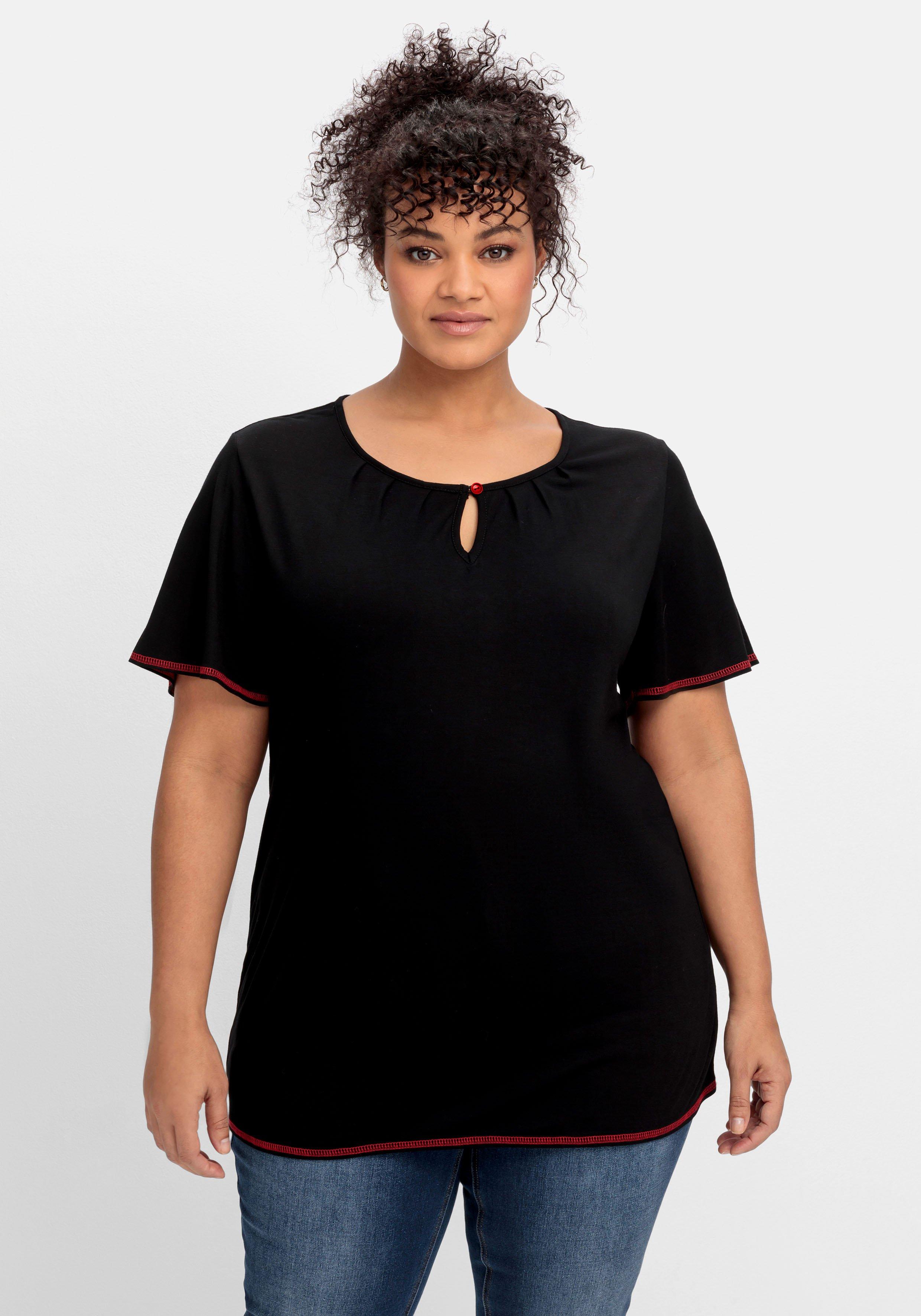 sheego Shirt mit Flügelärmel und Cut-out vorn - schwarz sheego