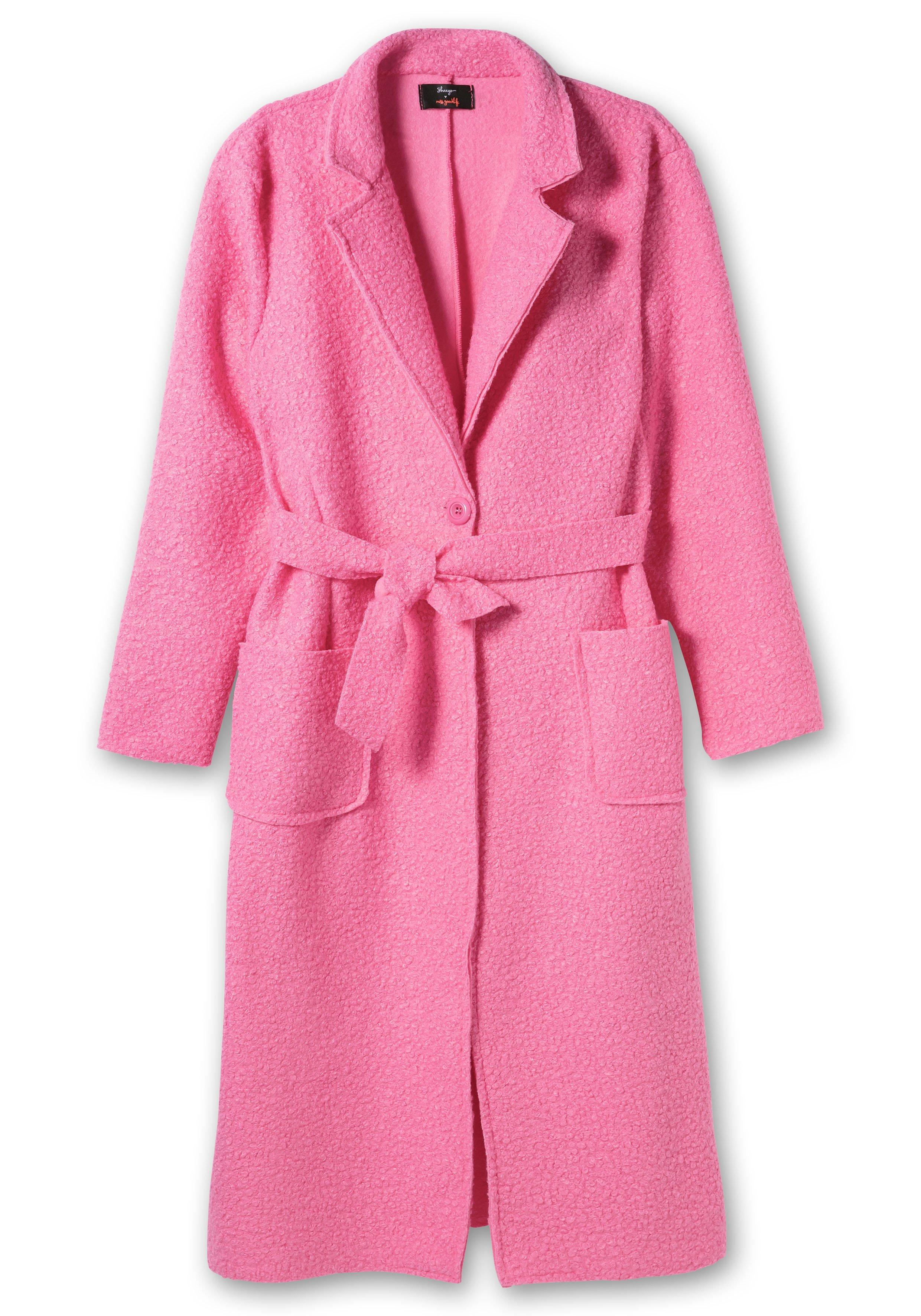 pink - Bouclé-Wollmantel Taschen und Gürtel mit | sheego