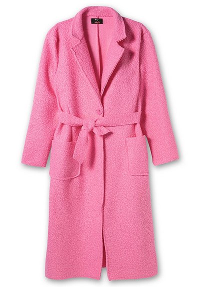 Bouclé-Wollmantel mit Gürtel und Taschen - pink | sheego