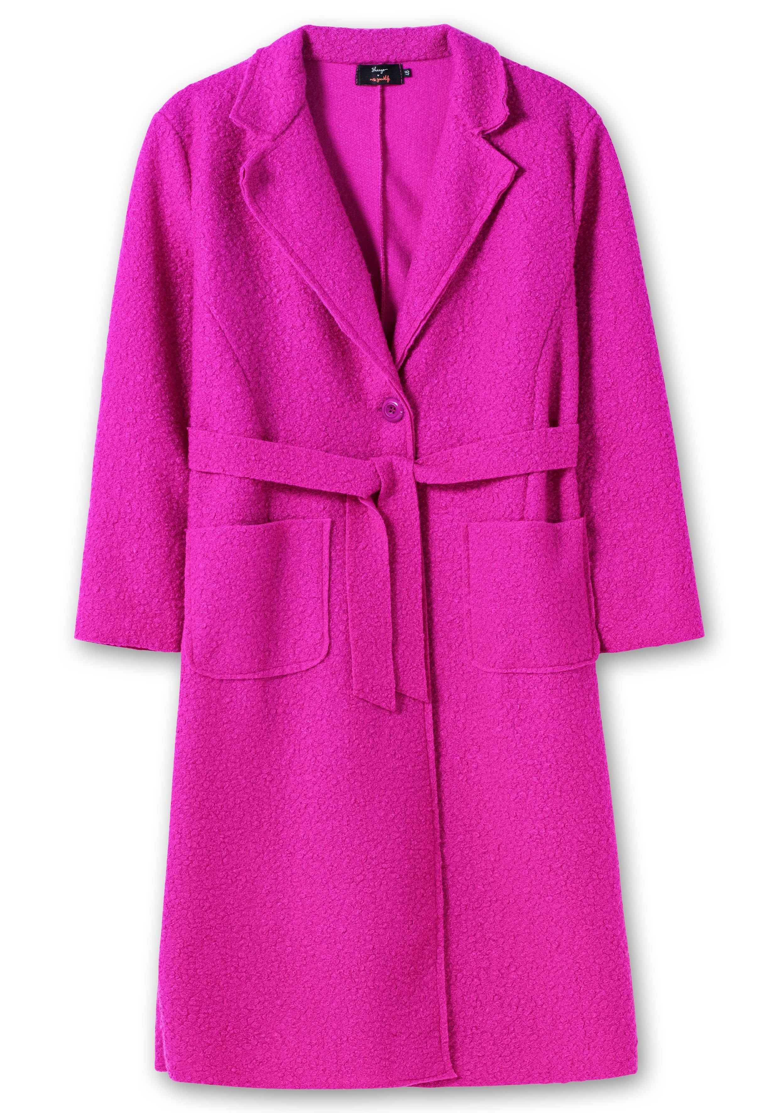 Bouclé-Wollmantel mit Gürtel und Taschen pink | sheego 