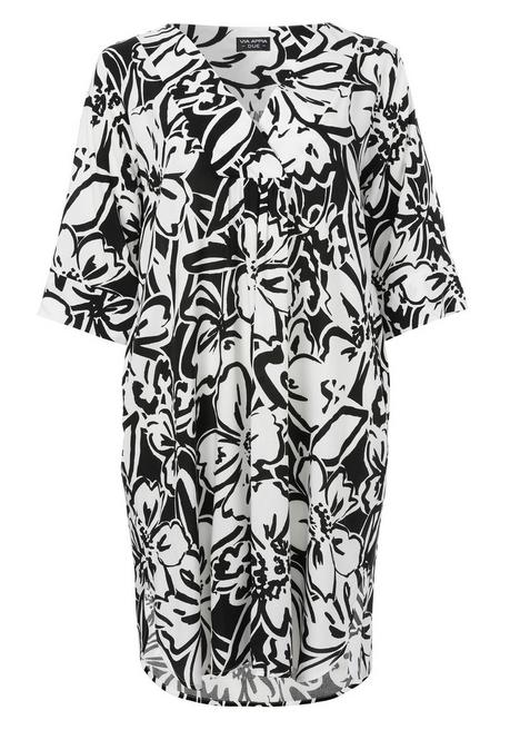 Kleid aus Viskose, mit abstraktem Blumenprint - schwarz gemustert - 42