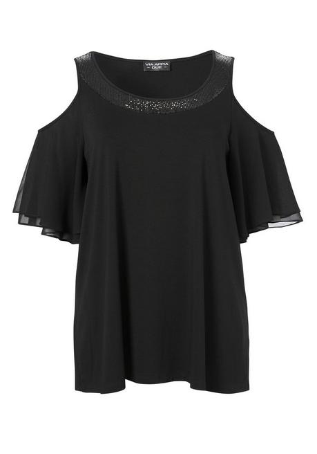 Schulterfreies Shirt mit Pailletten und Flügelärmeln - schwarz - 42