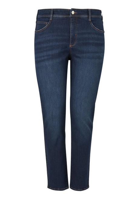Slim Jeans mit Used-Effekten und Catfaces - dark blue Denim - 44