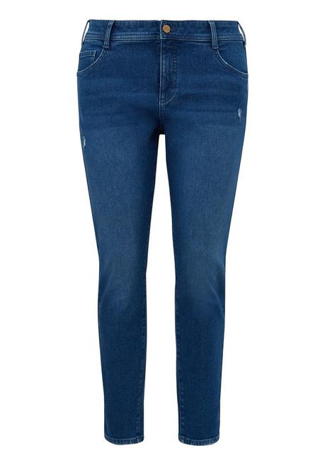 Schmale Jeans in 5-Pocket-Form, mit Destroyed-Effekten - blue Denim - 44