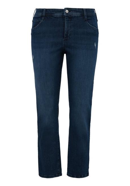 Gerade Jeans mit Used- und Destroyed-Effekten - dark blue Denim - 44