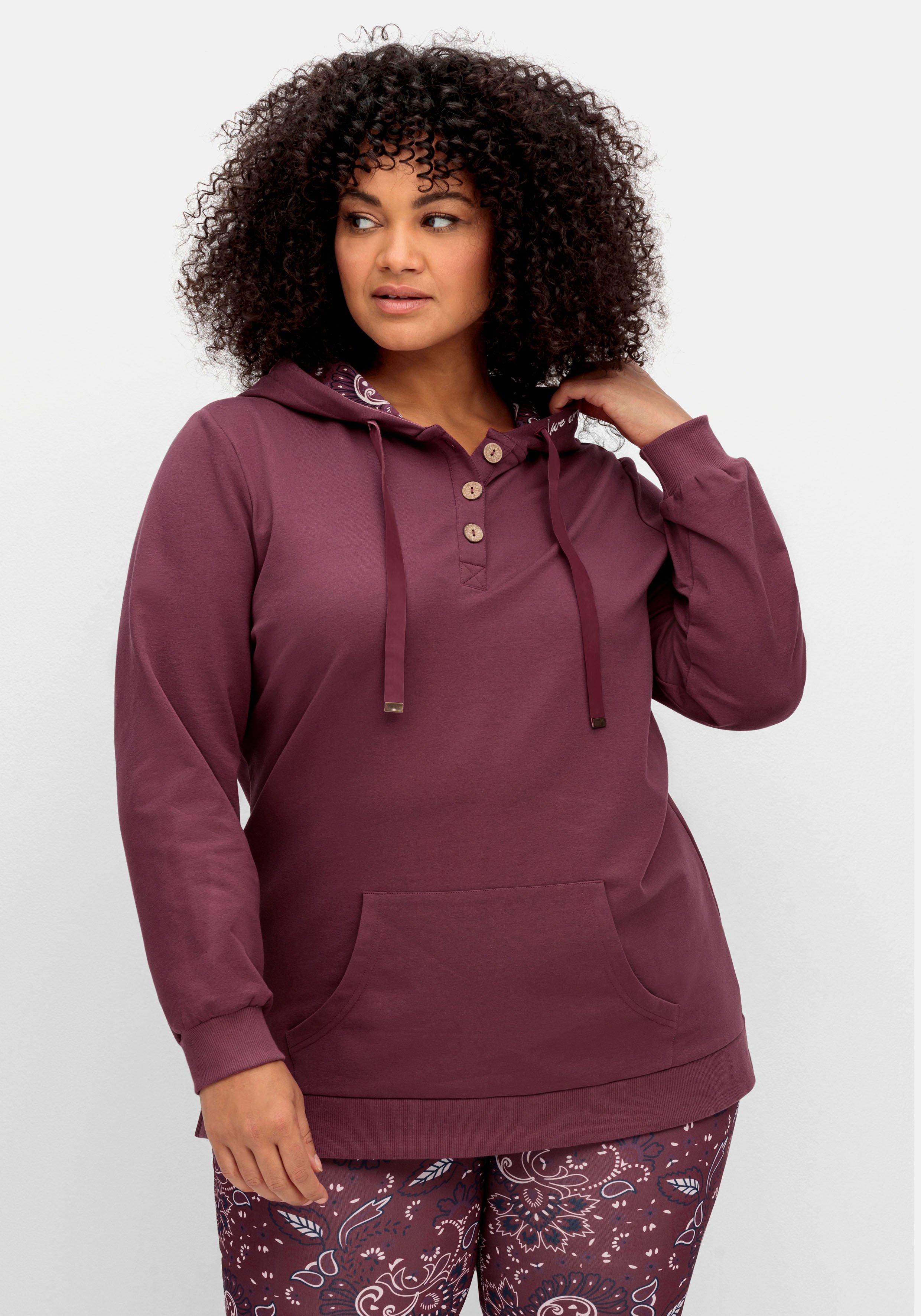 sheego by Joe Browns Kapuzensweatshirt mit Knopfleiste und Kängurutaschen - weinrot sheego