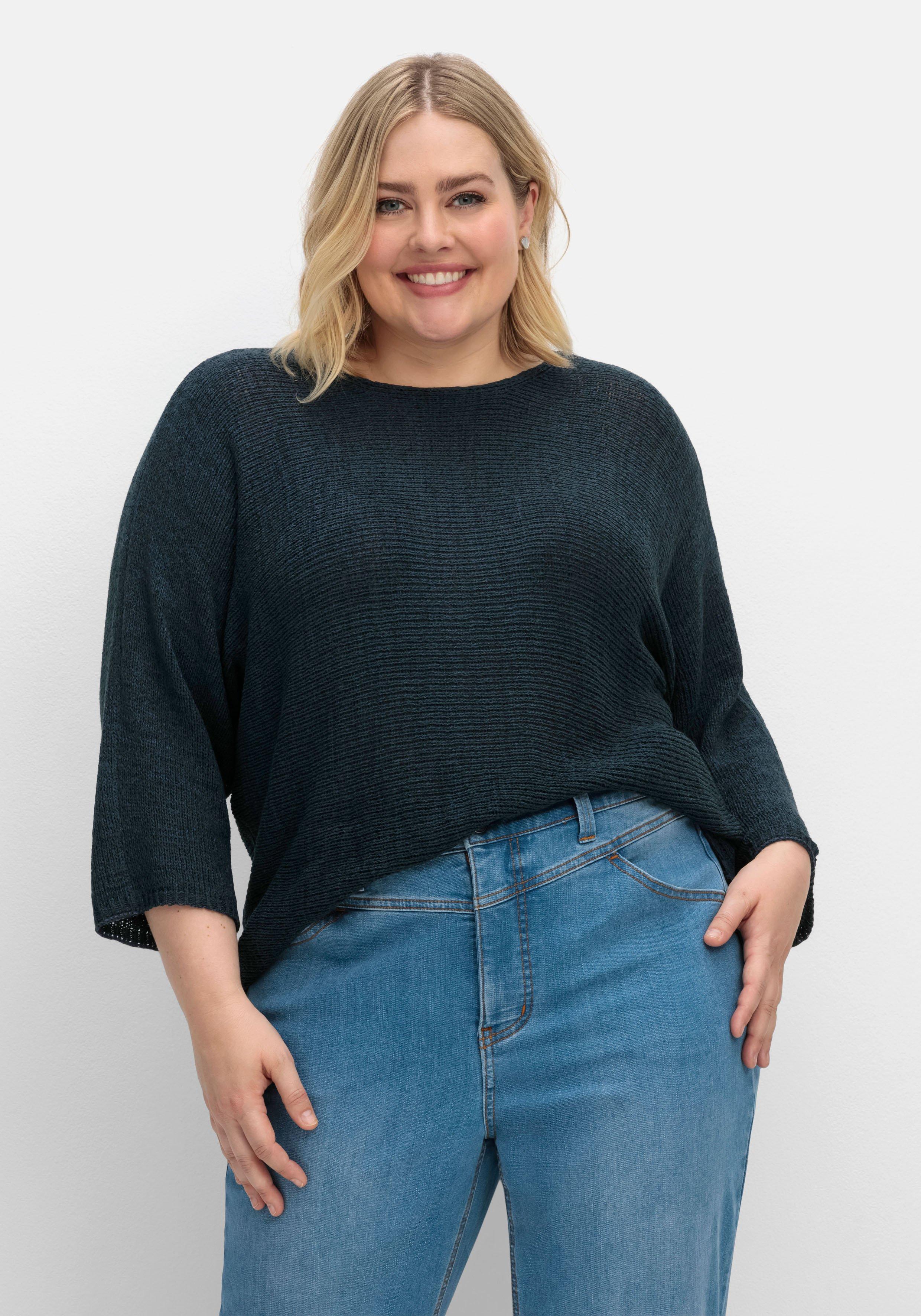 sheego Oversized-Pullover mit 3/4-Arm, aus Bändchengarn - nachtblau sheego