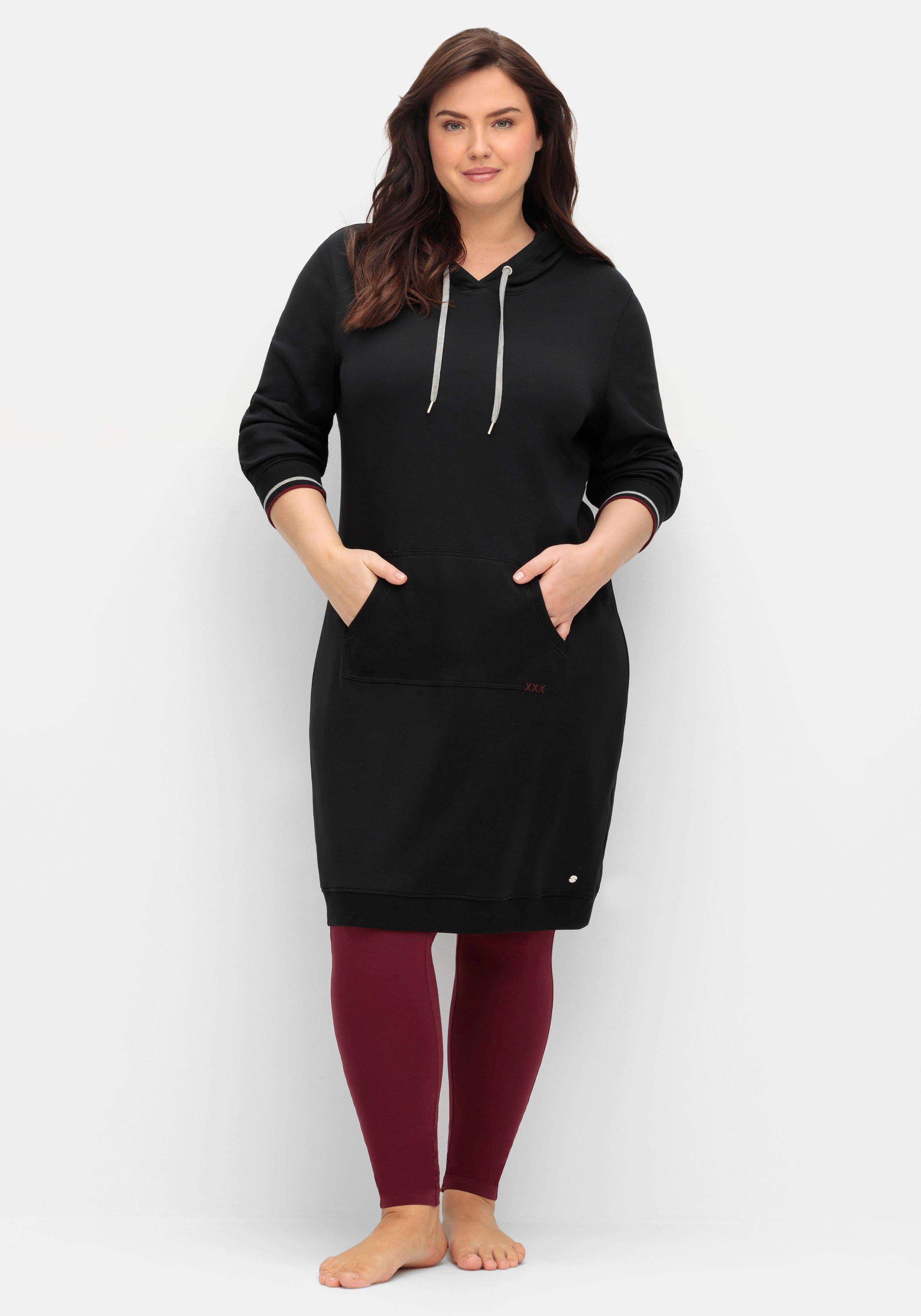 sheego Jerseykleid mit Kapuze und Kängurutasche - schwarz sheego