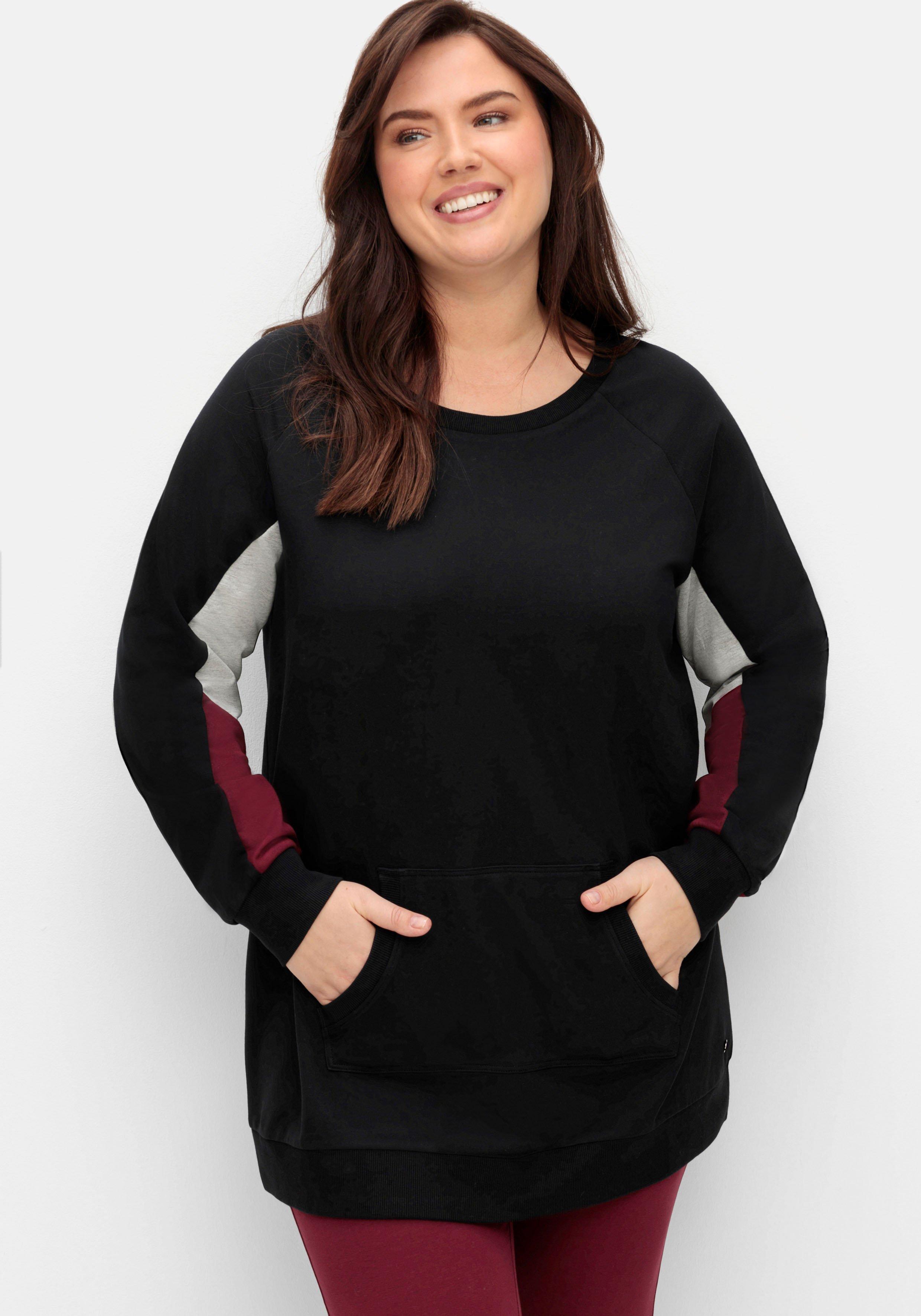 sheego Longsweatshirt mit Kontrast-Raglanärmeln - schwarz sheego