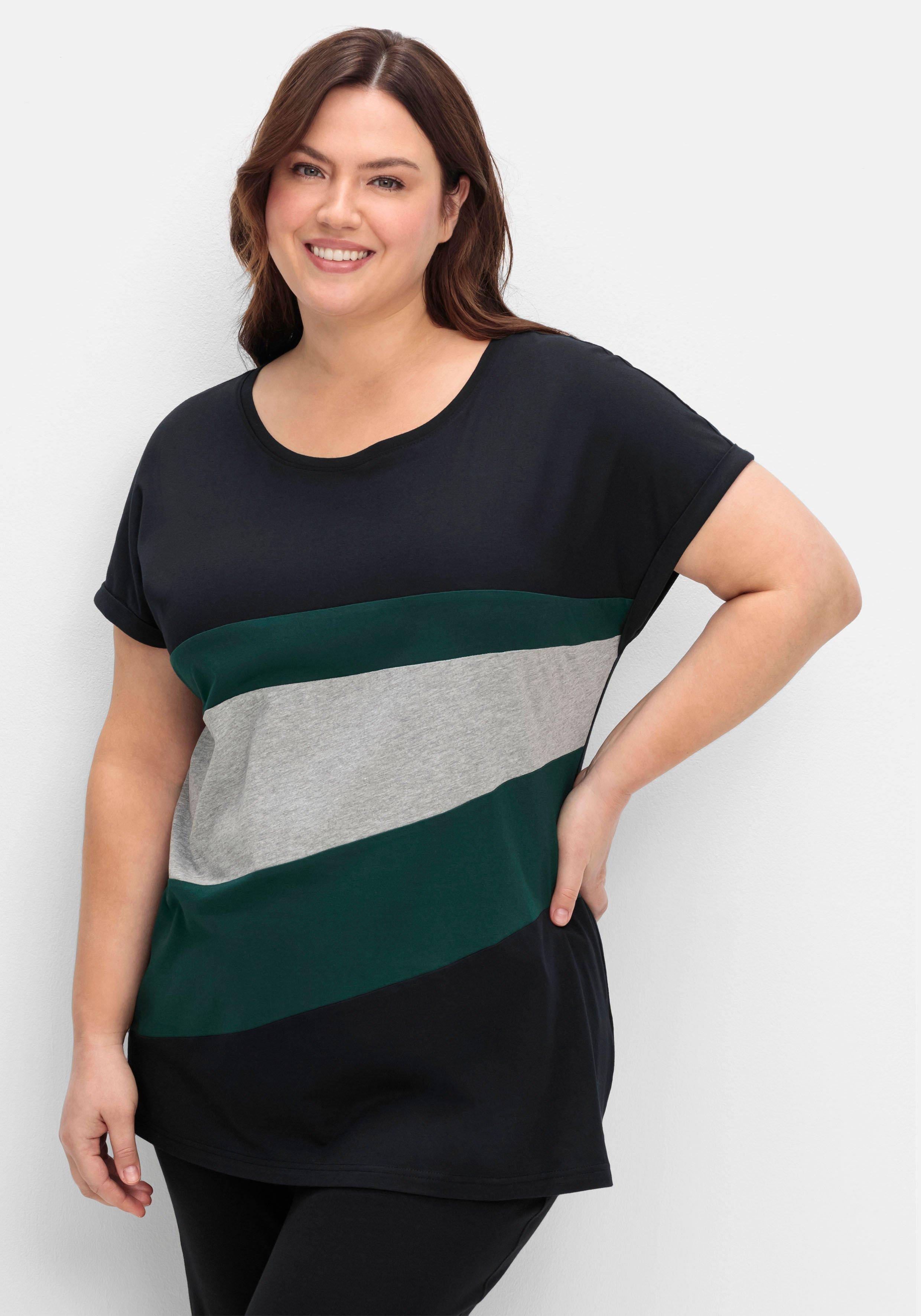 sheego Oversize-Shirt in Colourblocking-Optik - tiefgrün sheego