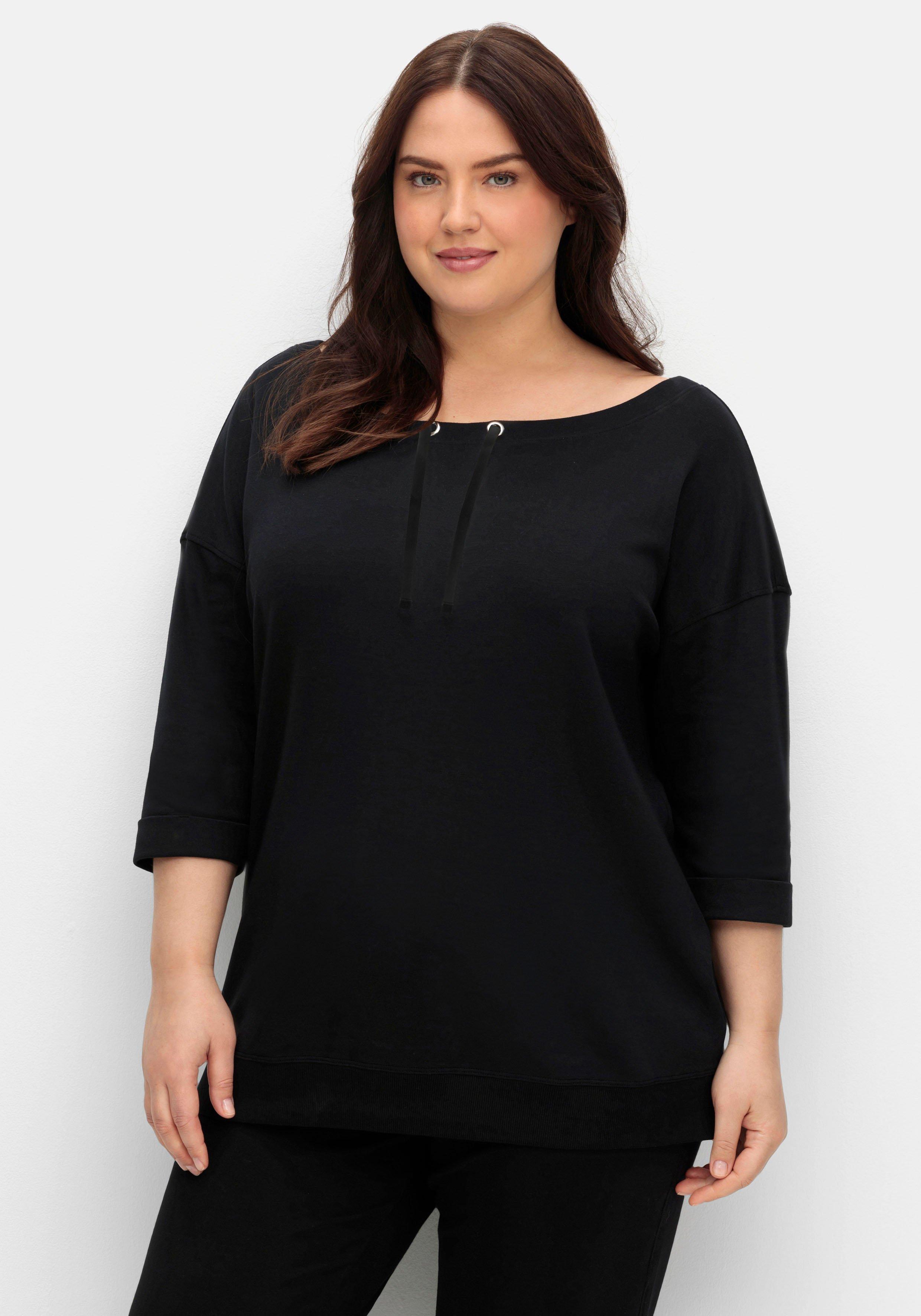 sheego Oversized-Shirt mit Bindebändchen - schwarz sheego