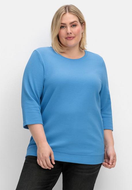 Sweatshirt aus Waffelpiqué, mit Zierband seitlich - himmelblau - 40/42