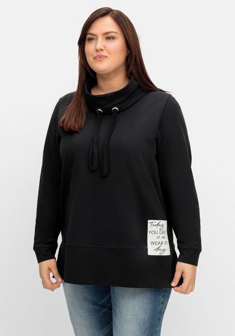 Sweatshirt mit Stehkragen und Applikation seitlich - schwarz - 40/42