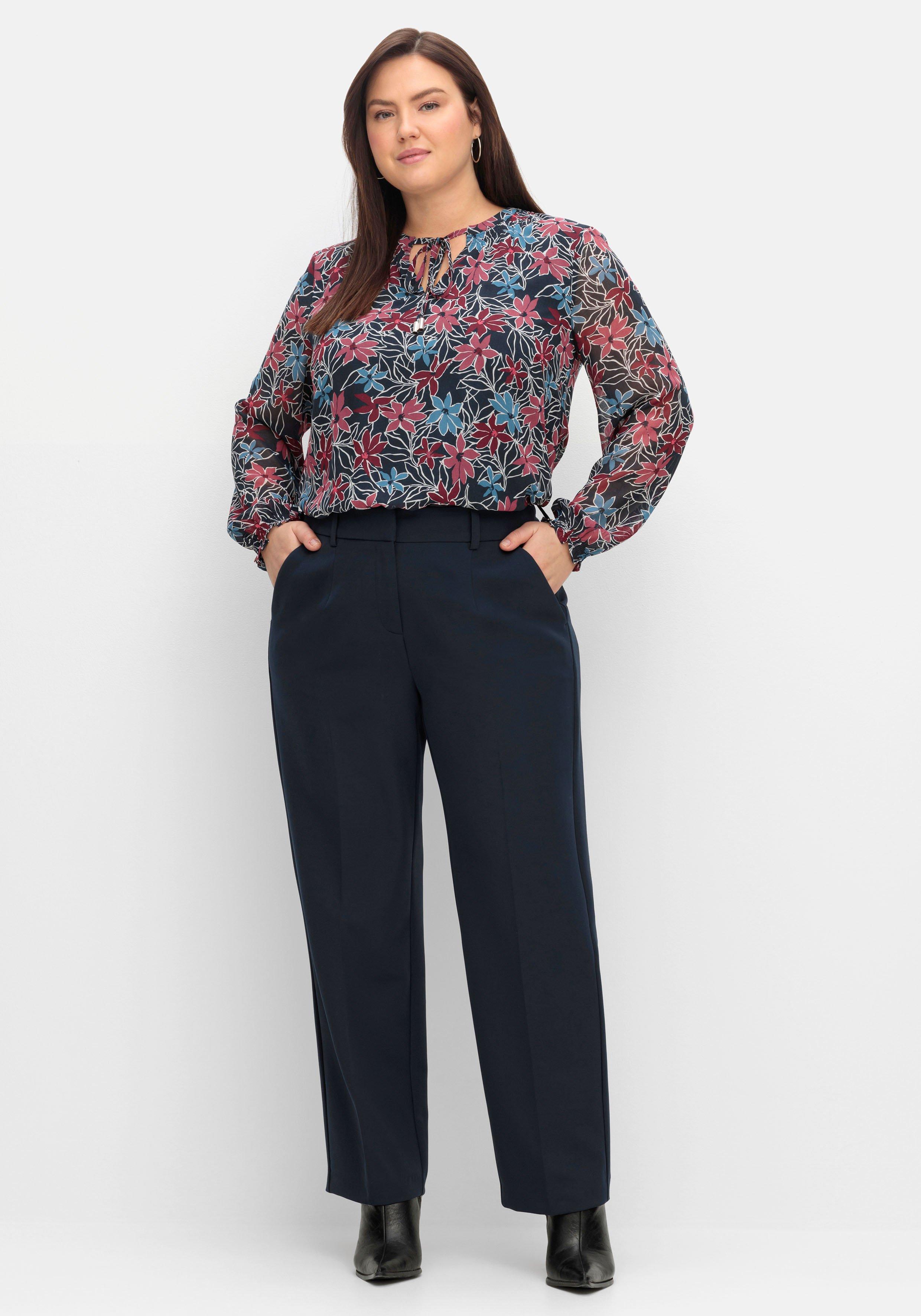 Shirt in A-Linie mit dekorativer Viskose-Jersey | Blende, sheego - aus schwarz