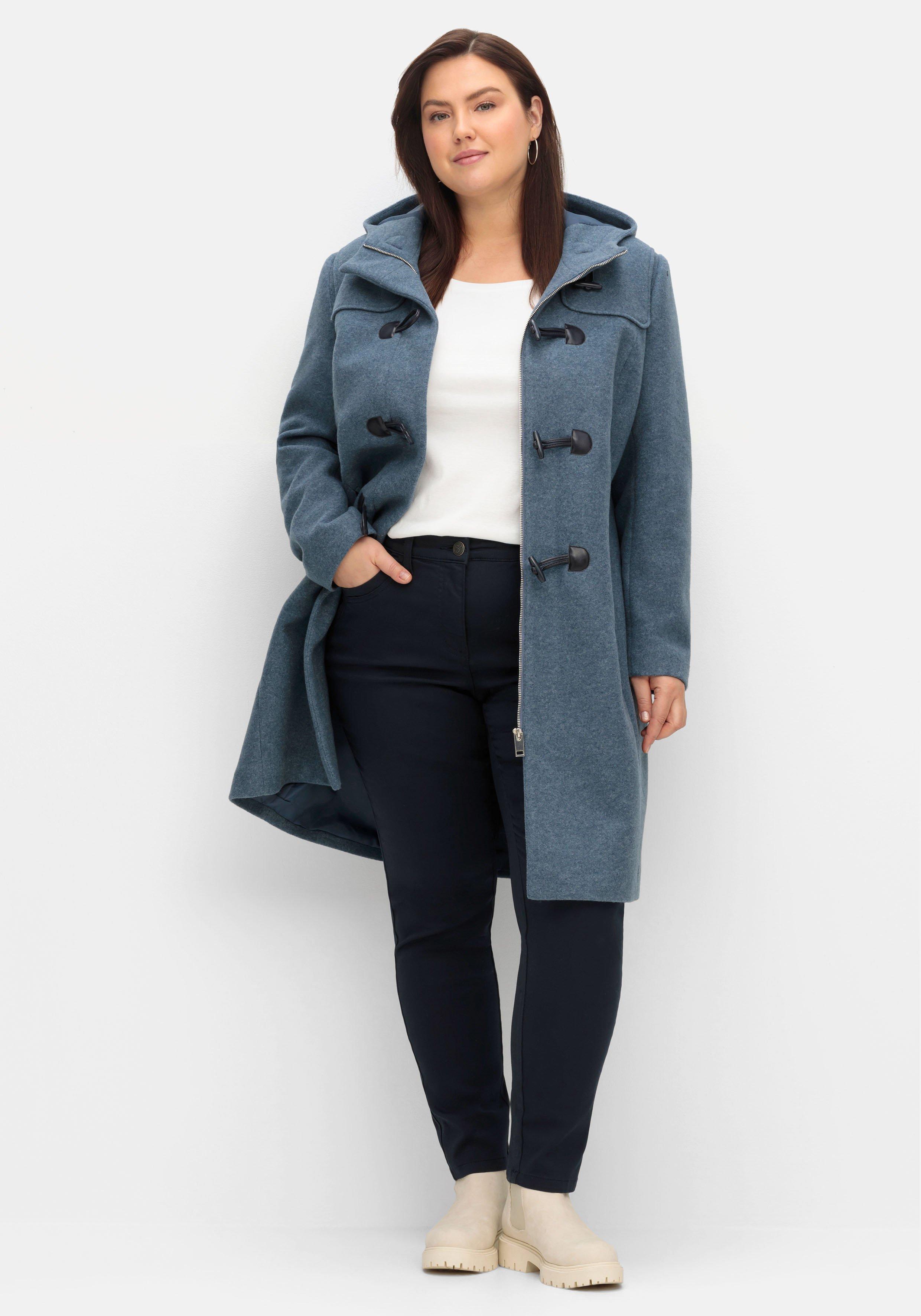 Kapuze Dufflecoat | sheego und Wollanteil mit taubenblau -