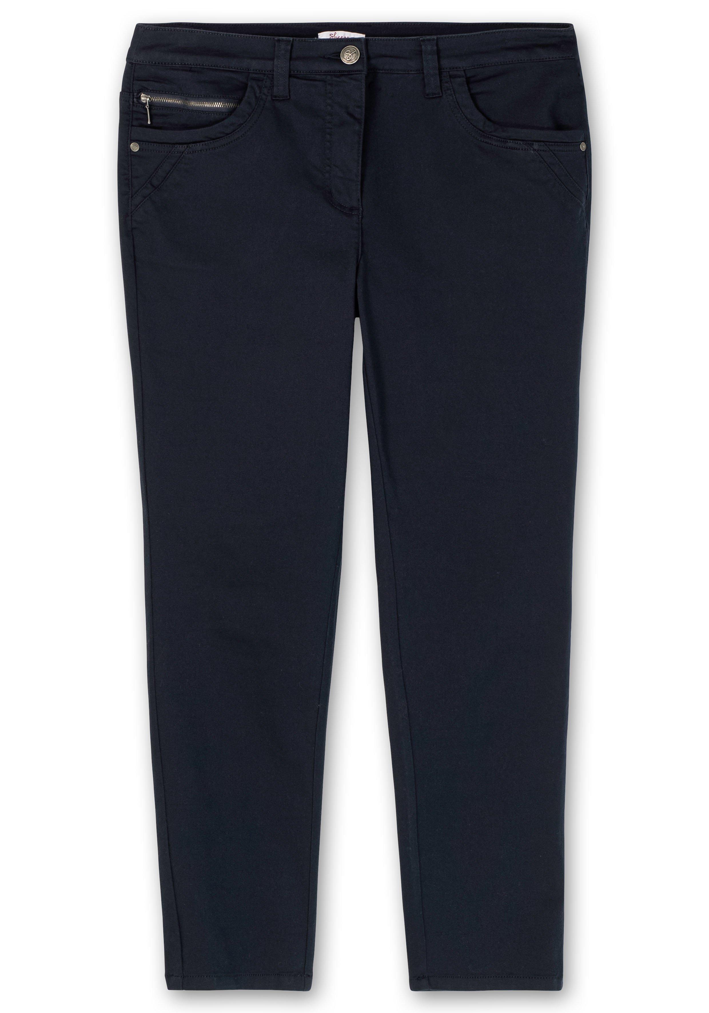 Schmale Twillhose - sheego Ziernähten mit weinrot im 5-Pocket-Stil, 