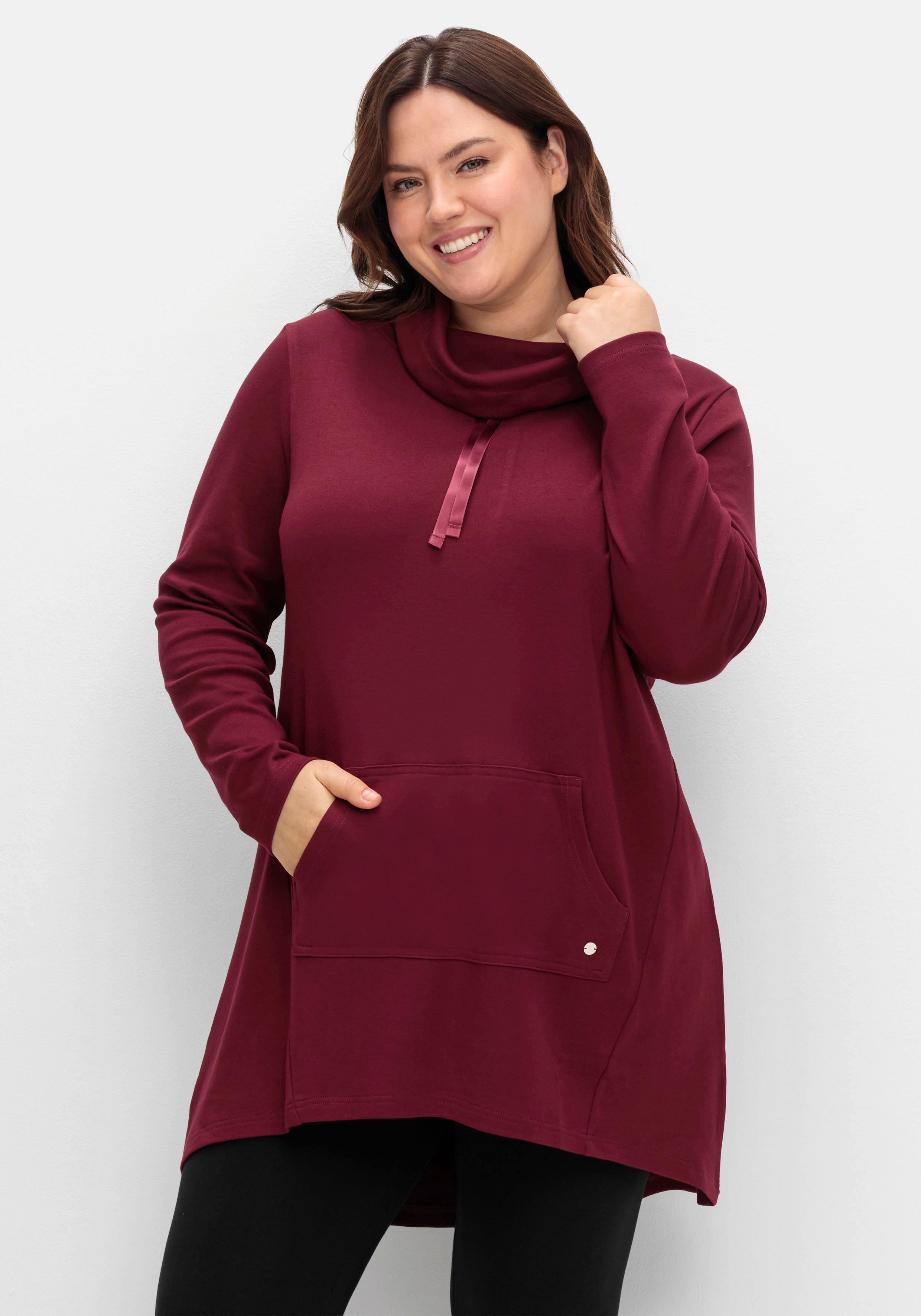 sheego Oversize-Longshirt mit weitem Kragen und Tunnelzug - weinrot sheego