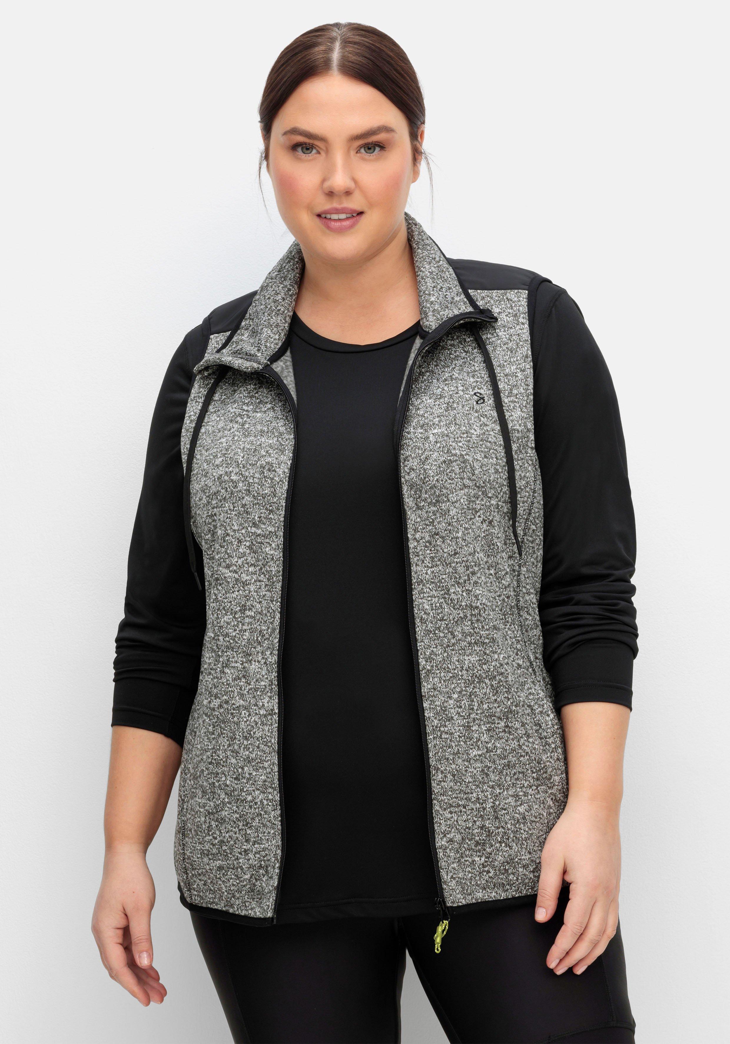 sheego Funktionsweste aus Strickfleece, mit Stehkragen - grau meliert sheego