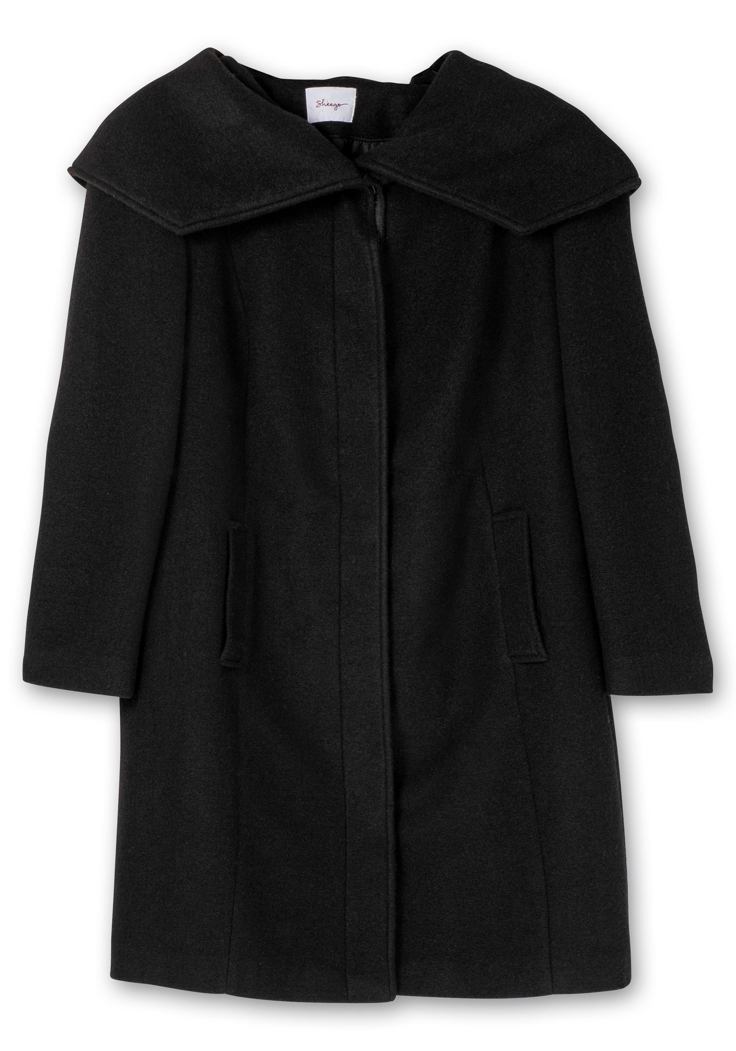 Taillierter Mantel mit großem Kragen - Wollanteil und sheego schwarz 