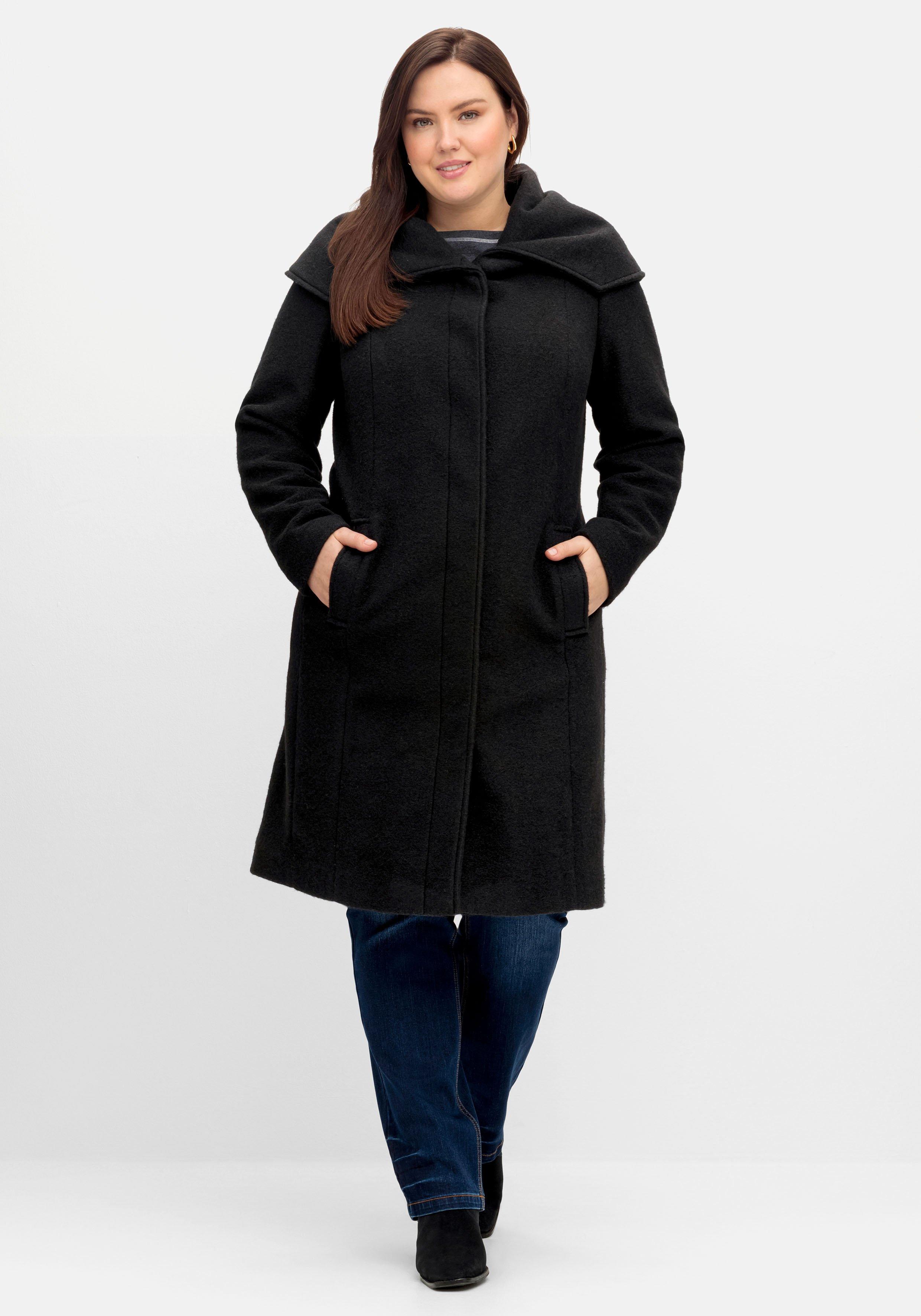 Taillierter Mantel mit großem Kragen und Wollanteil - schwarz | sheego