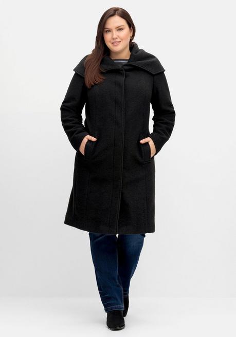 Taillierter Mantel mit großem Kragen und Wollanteil - schwarz - 40