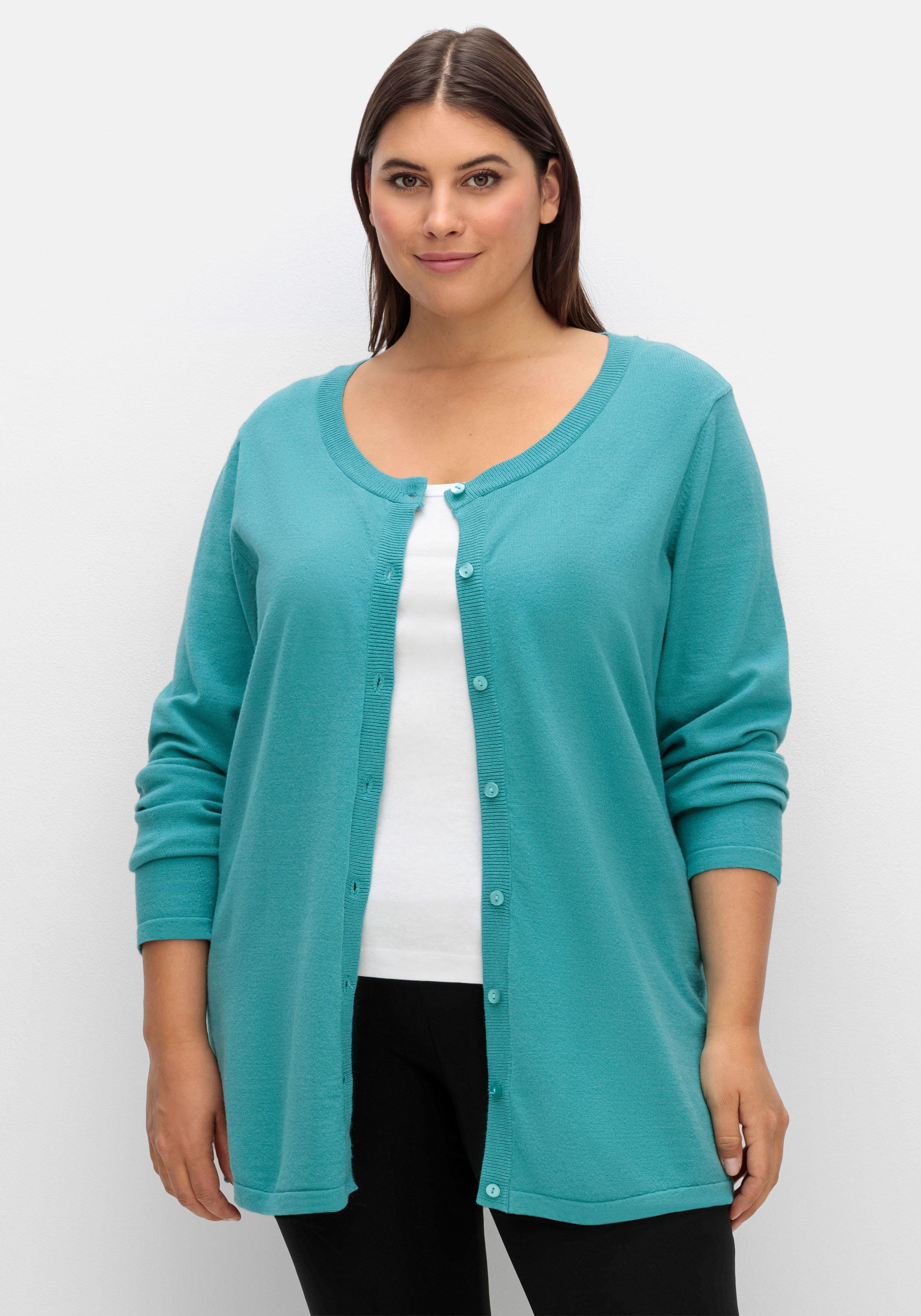 sheego Feinstrickjacke mit Rundhalsausschnitt und Knopfleiste - aqua sheego