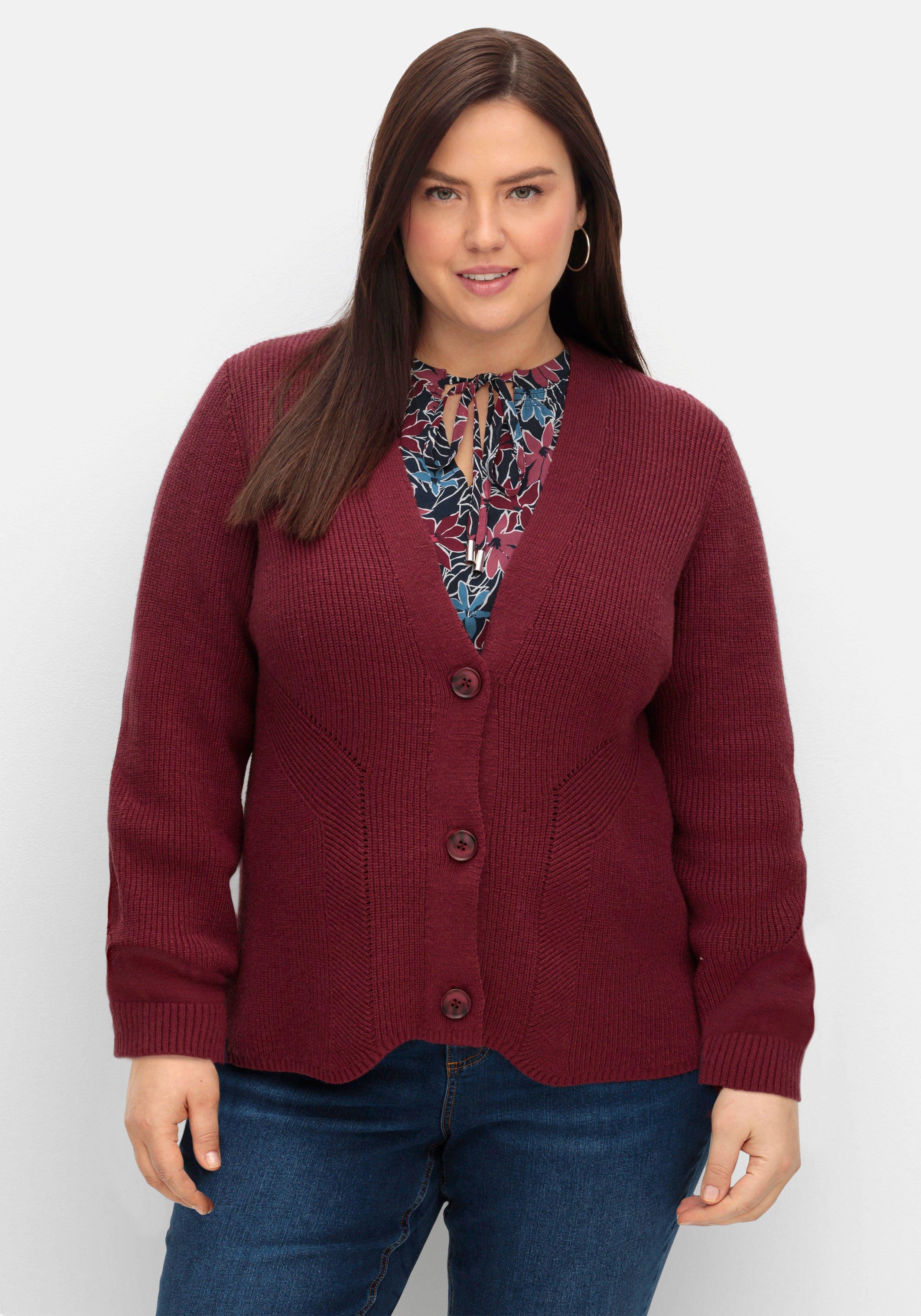 Strickjacke | sheego Strickmuster-Mix weinrot im -