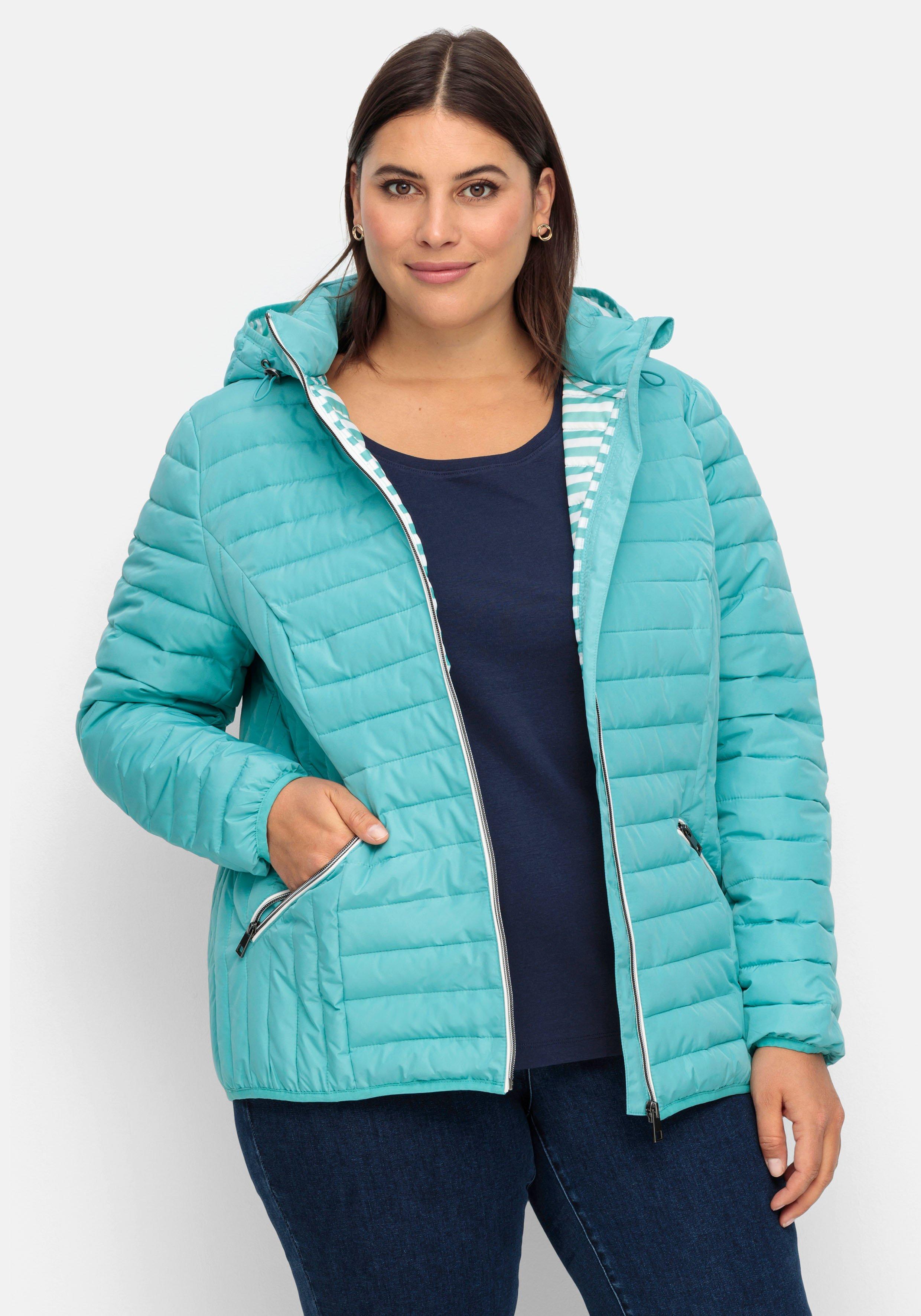 sheego Leichte Steppjacke mit abnehmbarer Kapuze - aqua sheego