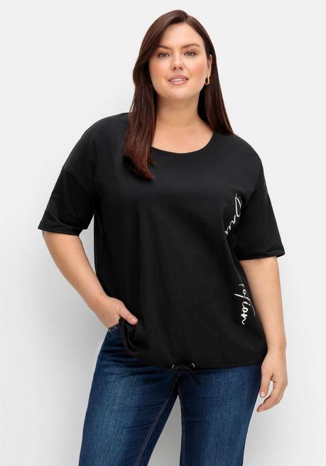 Shirt mit Tunnelzug und seitlichem Folienprint - schwarz bedruckt - 40/42
