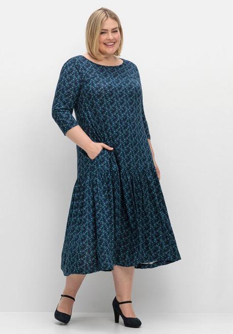 Jerseykleid in Midilänge, mit Blumenprint - nachtblau gemustert - 40