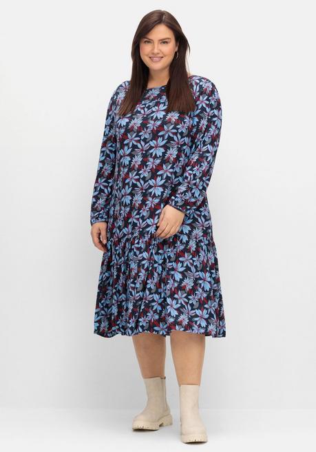 Jerseykleid mit Blumendruck, in A-Linie - nachtblau gemustert - 40