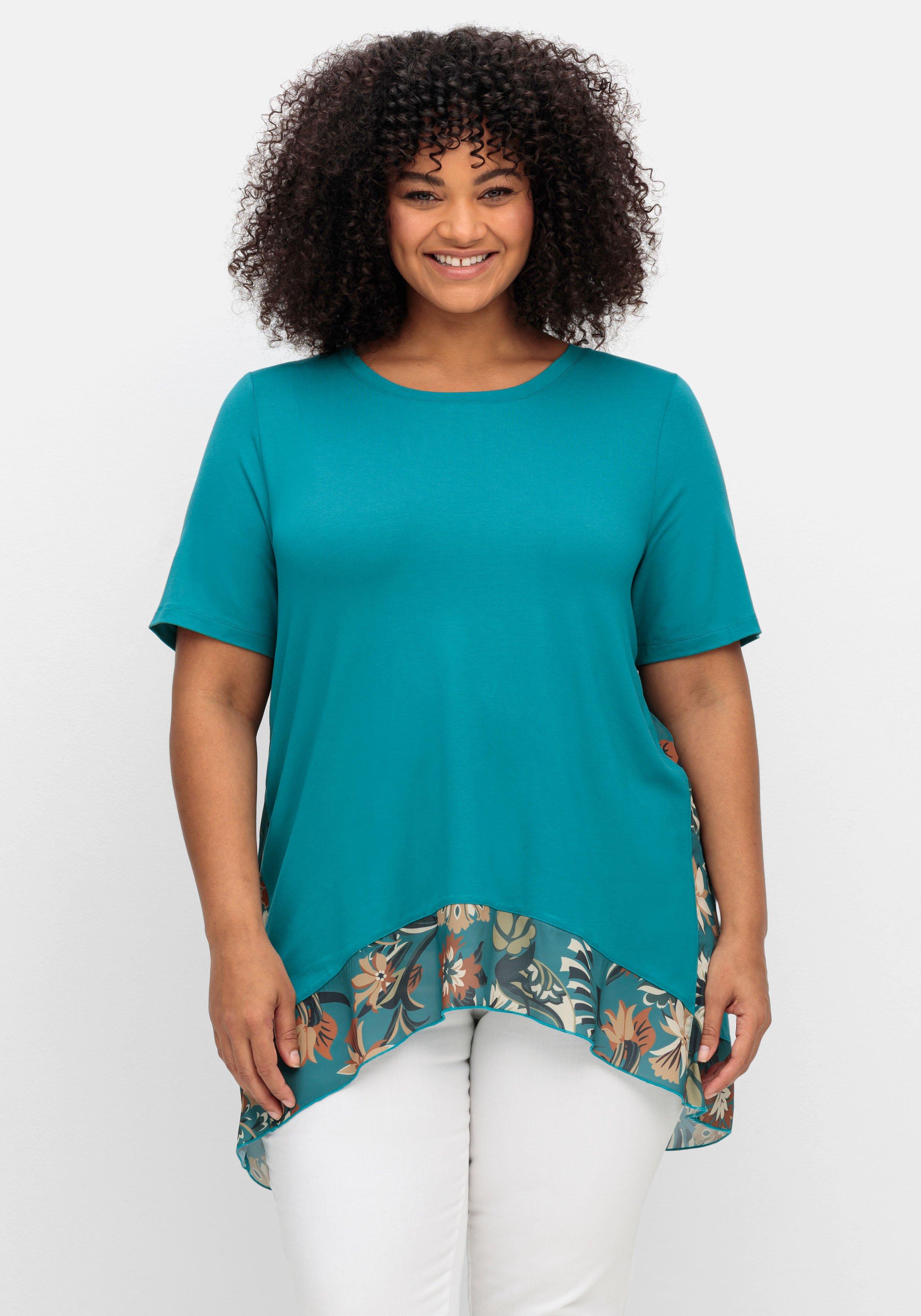 sheego by Joe Browns Longshirt mit floral bedruckten Crêpe- Einsätzen - aqua sheego