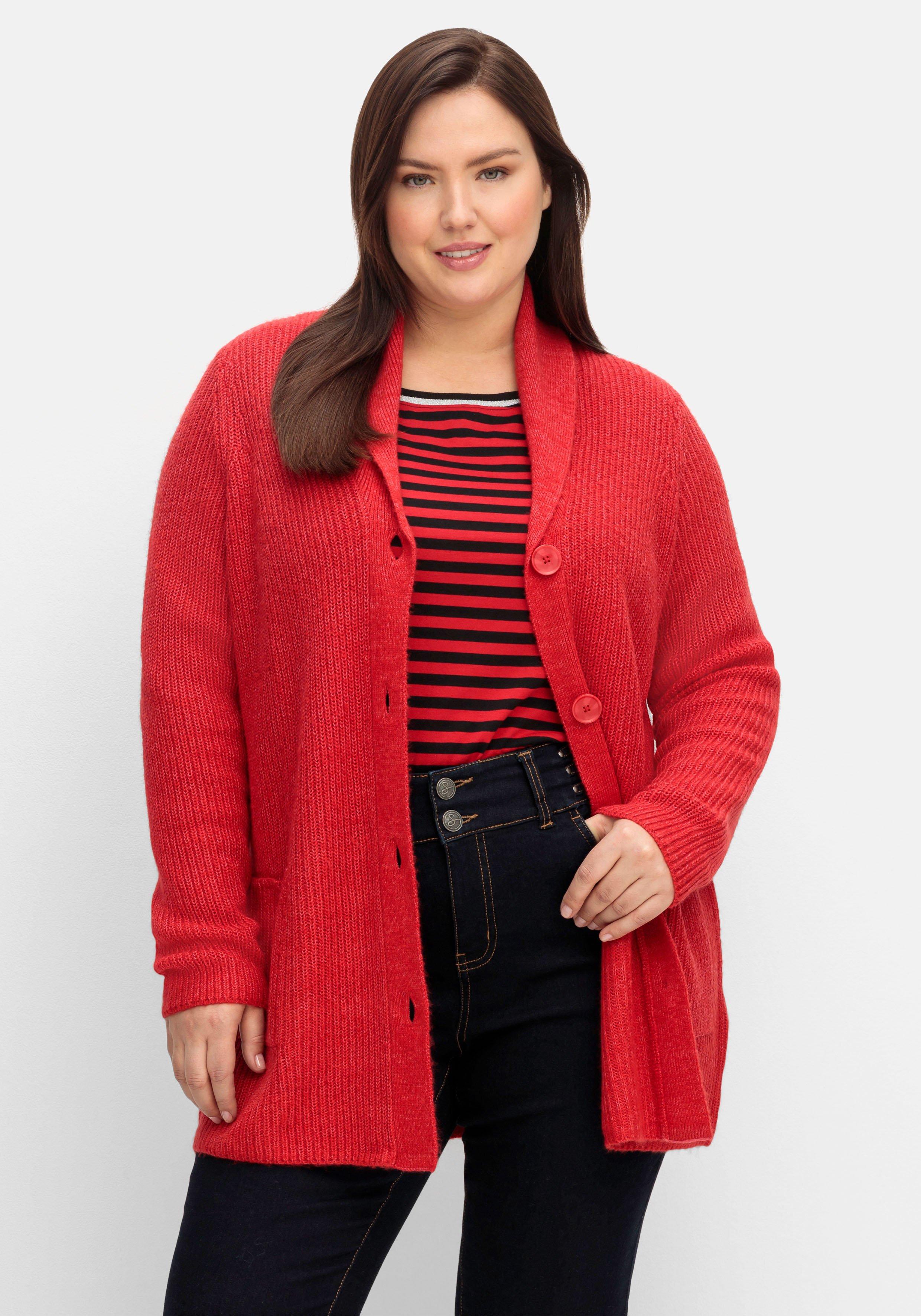 Plus sheego rot große Damen Größen Strickjacken lang ♥ & Size Mode | Pullover