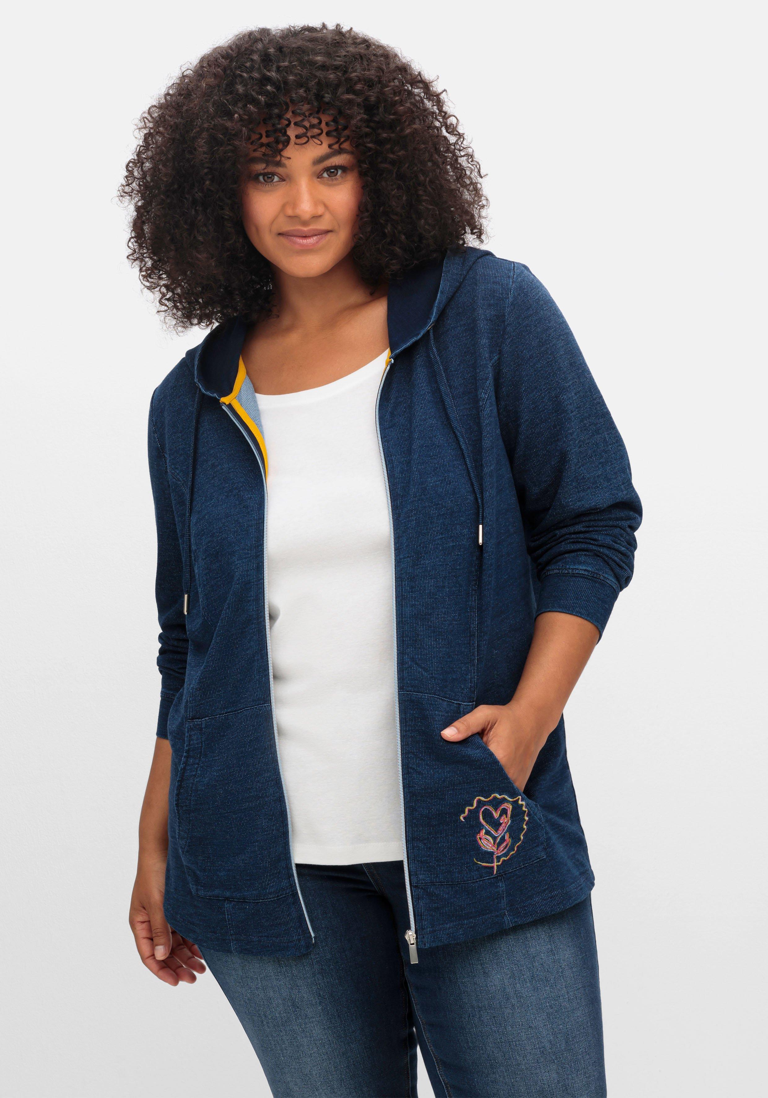 sheego Sweatjacke mit Kapuze, im Denim-Look - dark blue Denim sheego