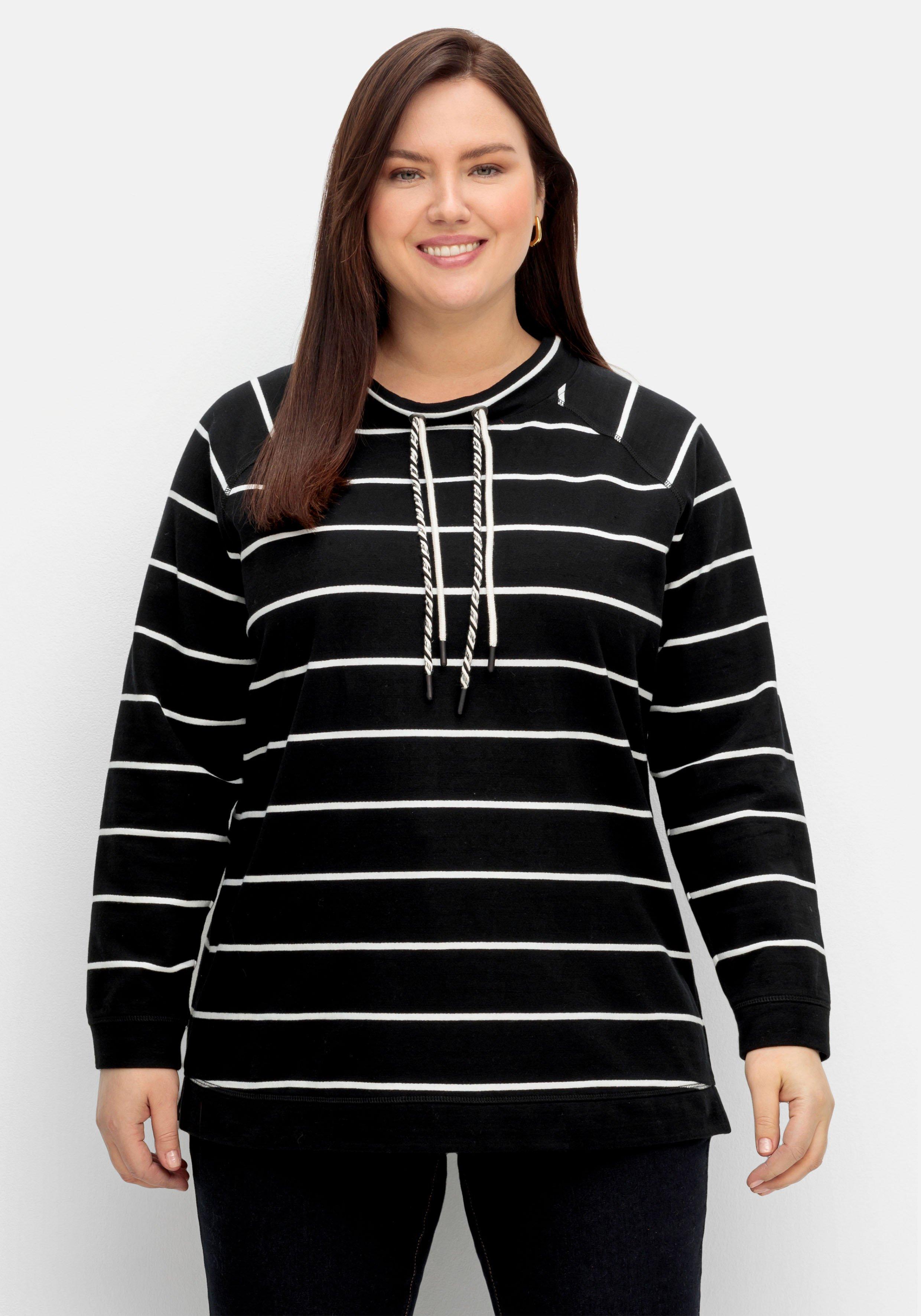 sheego Gestreiftes Sweatshirt mit Stehkragen - schwarz-weiß sheego