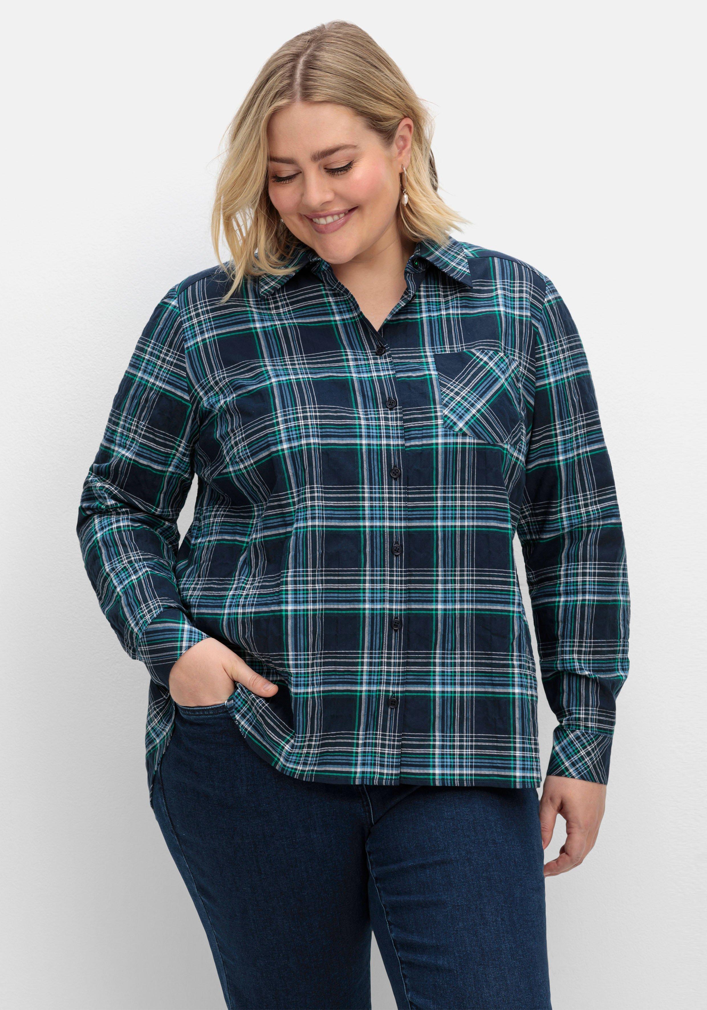 sheego Karierte Hemdbluse in Crinkle-Struktur - nachtblau kariert sheego