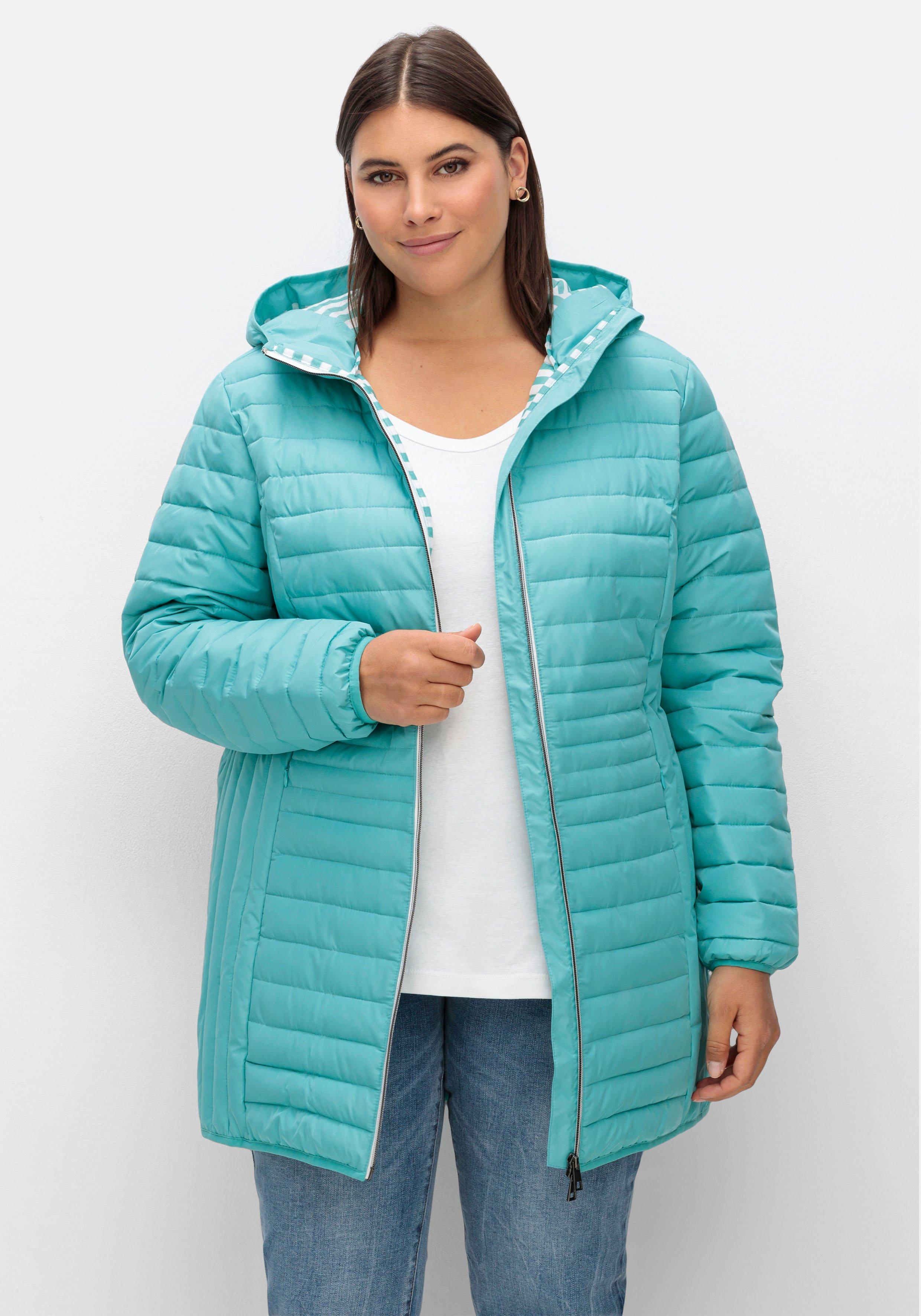 sheego Leicht wattierte Longsteppjacke mit Kapuze - aqua sheego