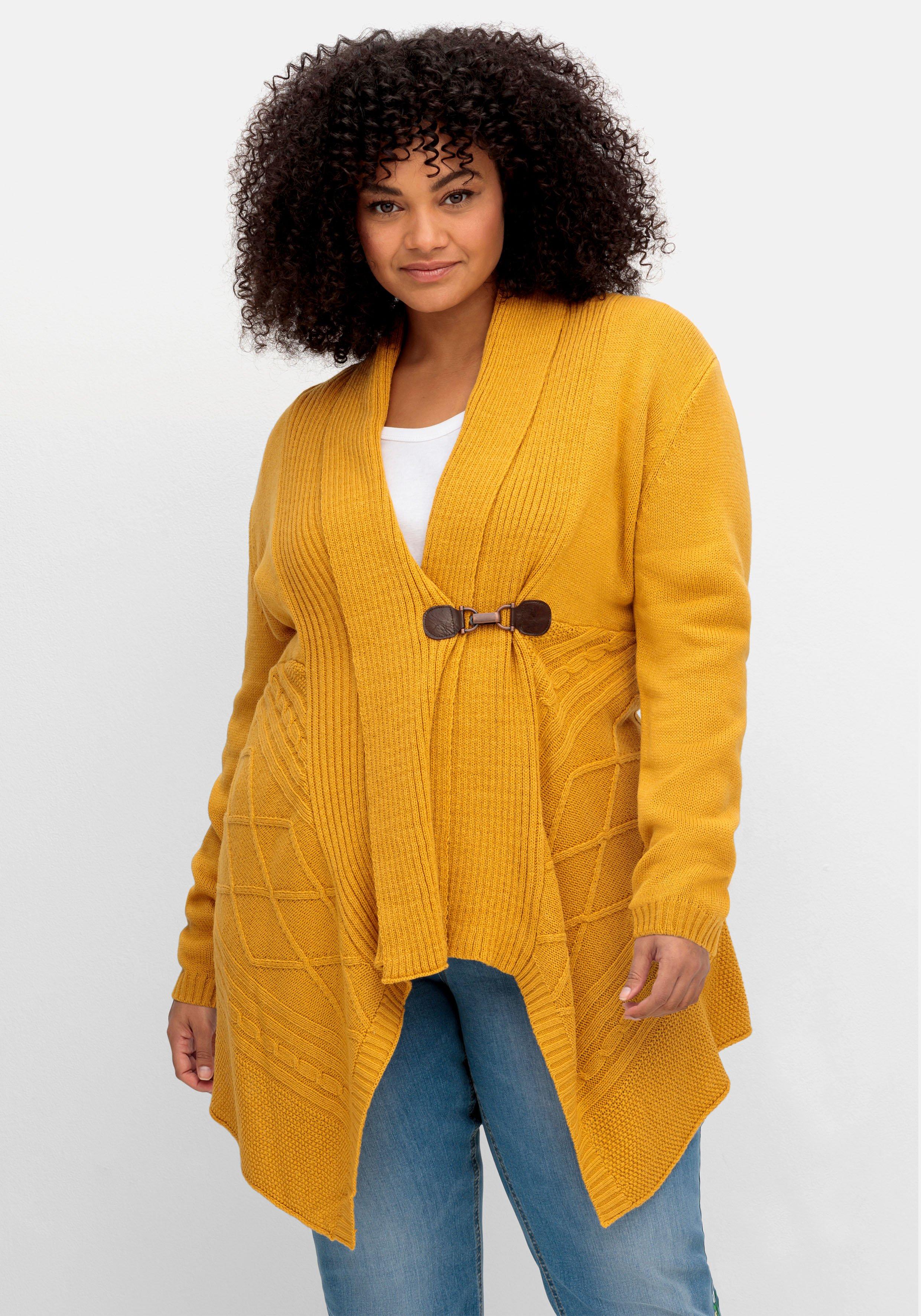 sheego by Joe Browns Longstrickjacke mit Schalkragen und Zipfelsaum - senfgelb sheego