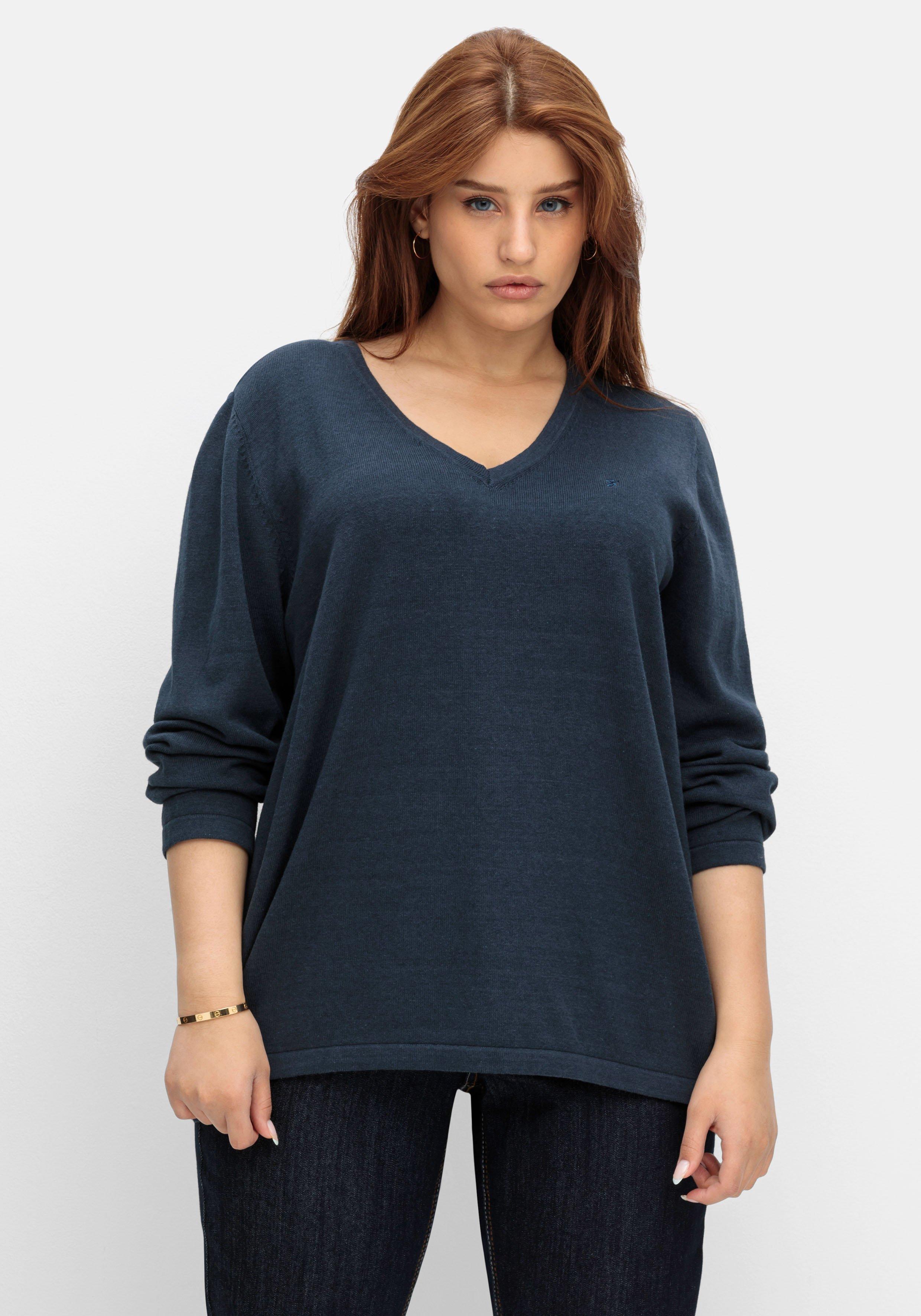 Pullover mit V-Ausschnitt, in Petite Passform - nachtblau | sheego