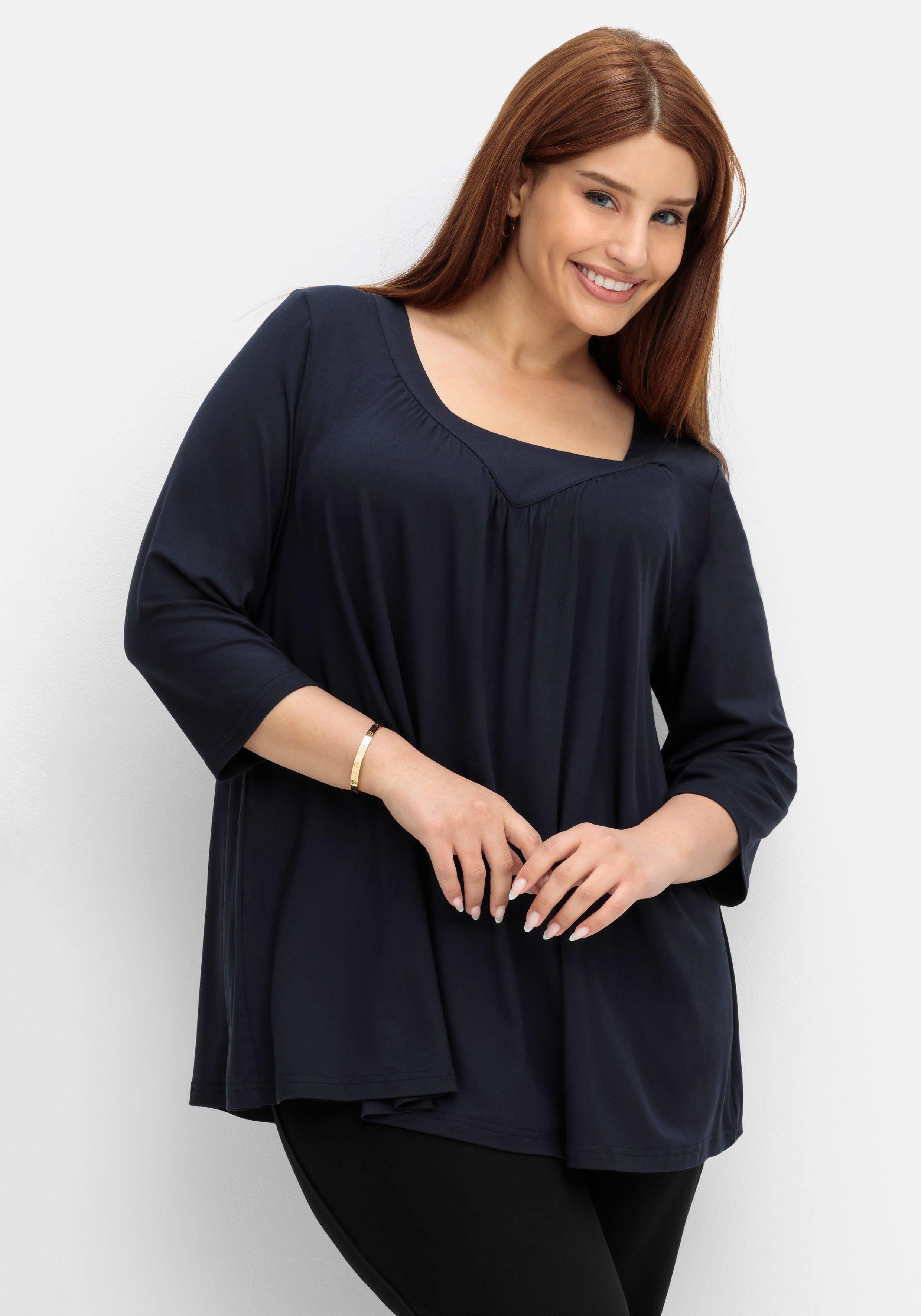 sheego 3/4-Arm-Shirt in Petite Passform, in weiter A-Linie - nachtblau sheego