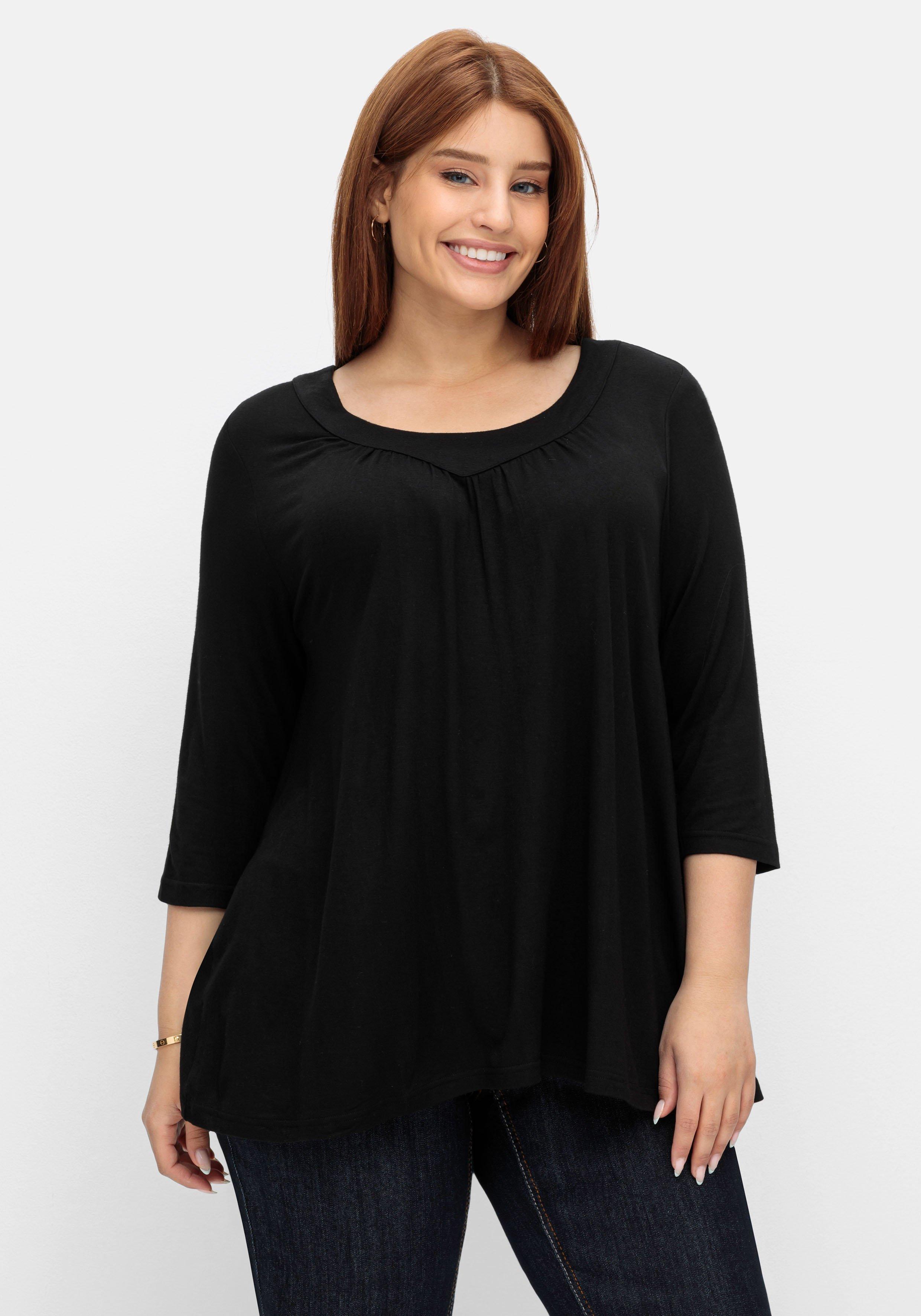 sheego 3/4-Arm-Shirt in Petite Passform, in weiter A-Linie - schwarz sheego