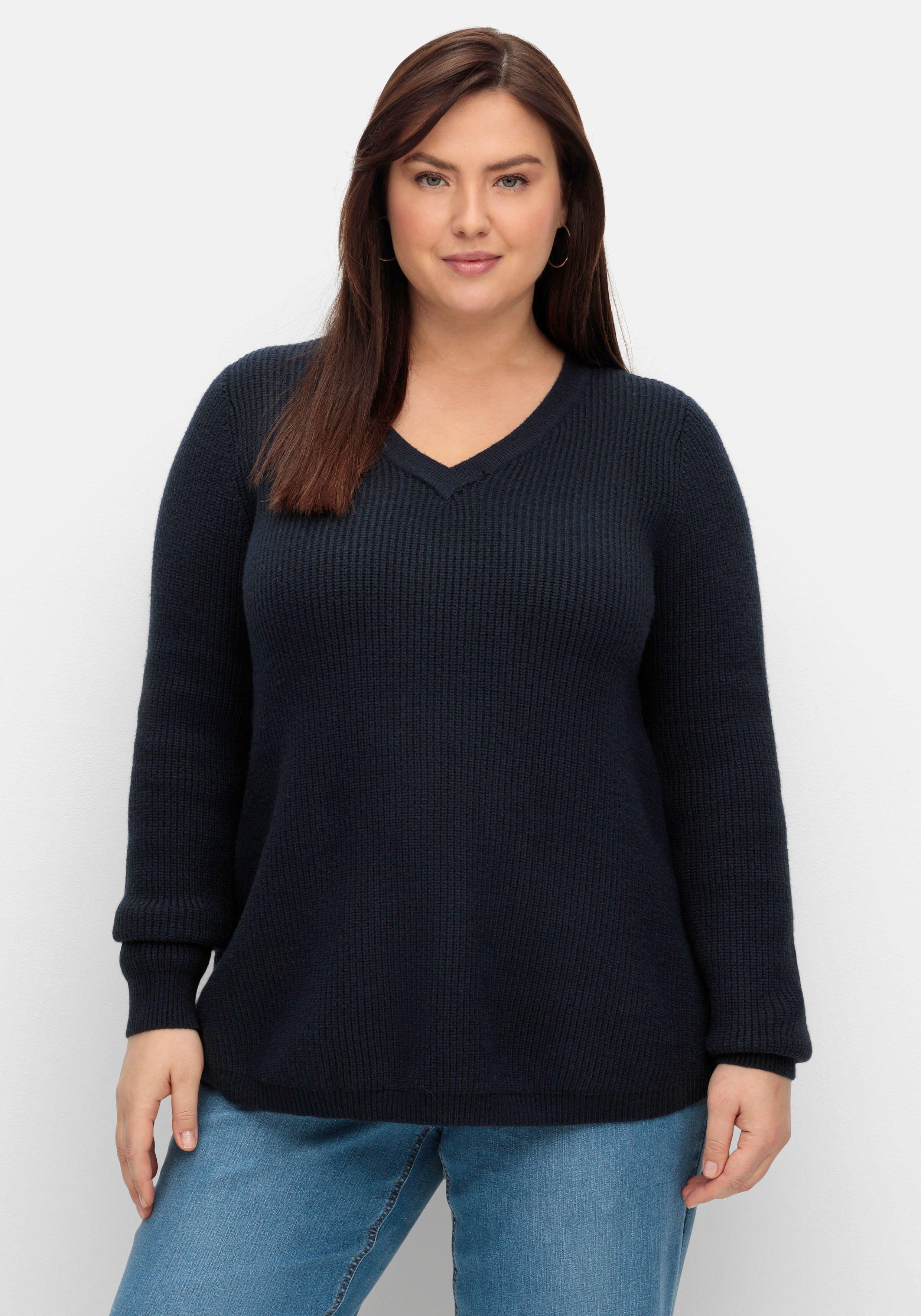 A-Linie Pullover in | sheego leichter im Patentstrickmuster, nachtblau -