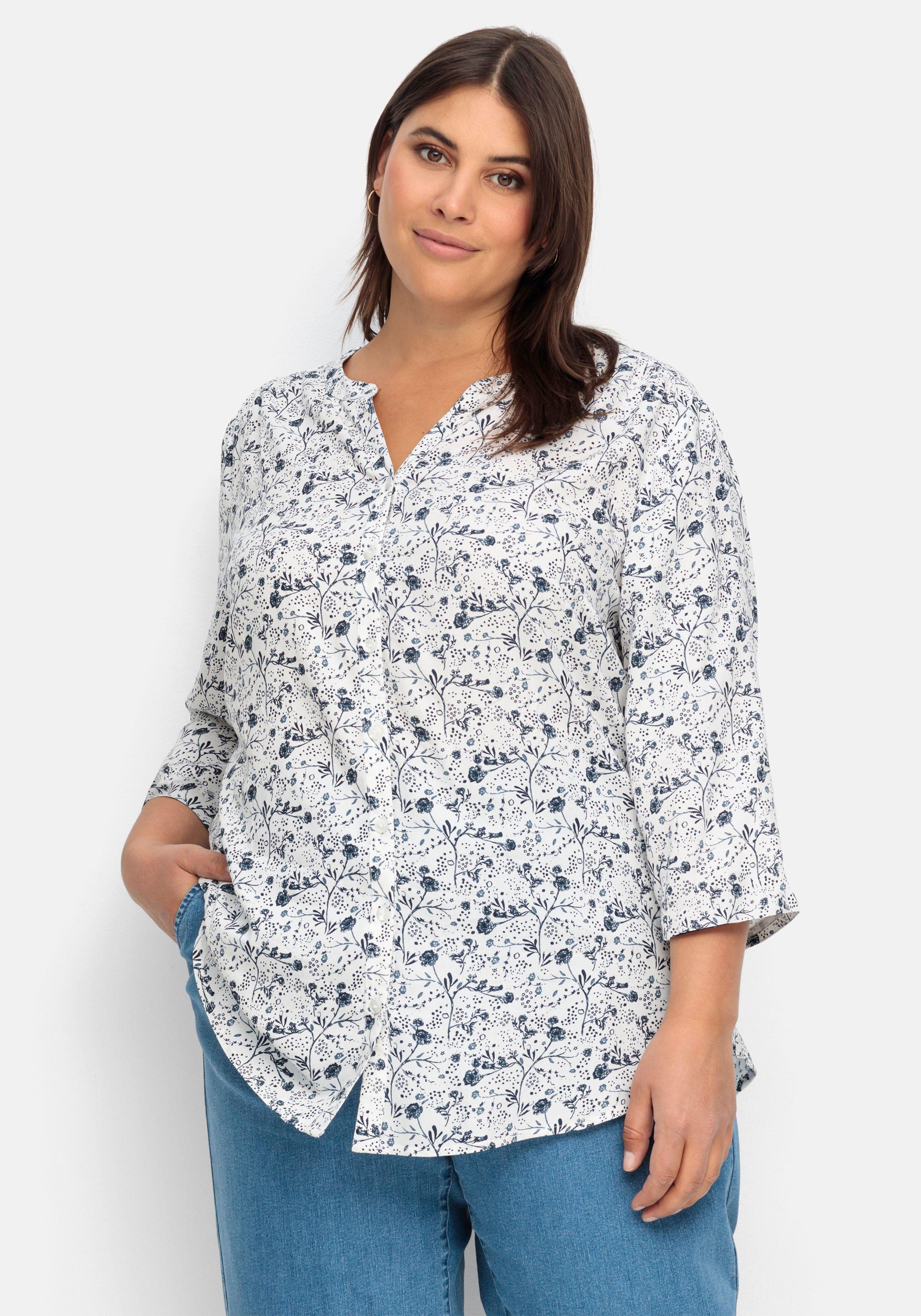 sheego 3/4-Arm-Bluse mit Blumenprint, leicht transparent - offwhite gemustert sheego