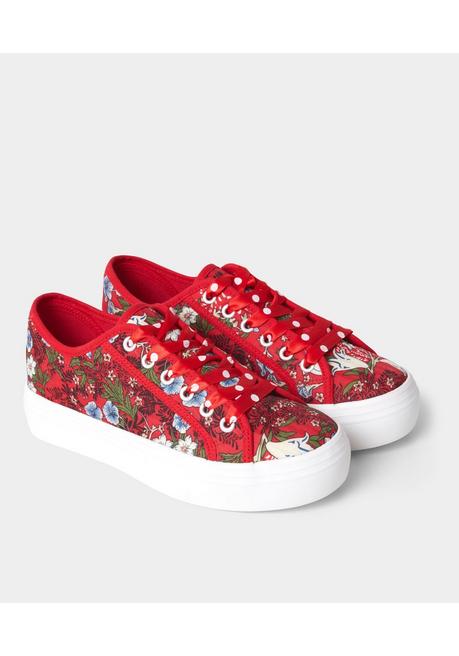 Sneaker aus Canvas, mit Blumendruck - rot gemustert - 40