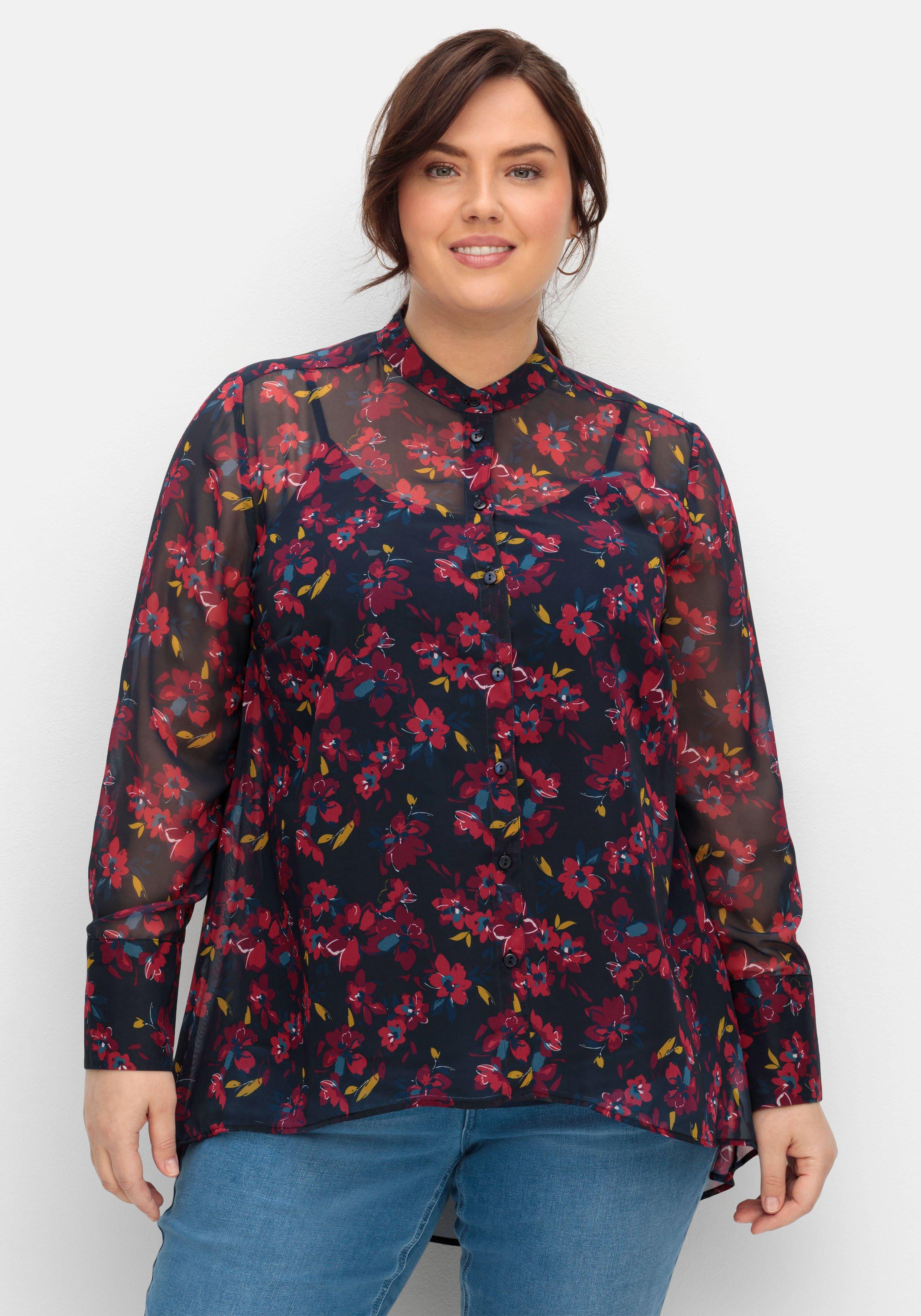 sheego Chiffonbluse mit Blumen-Alloverprint - nachtblau gemustert sheego