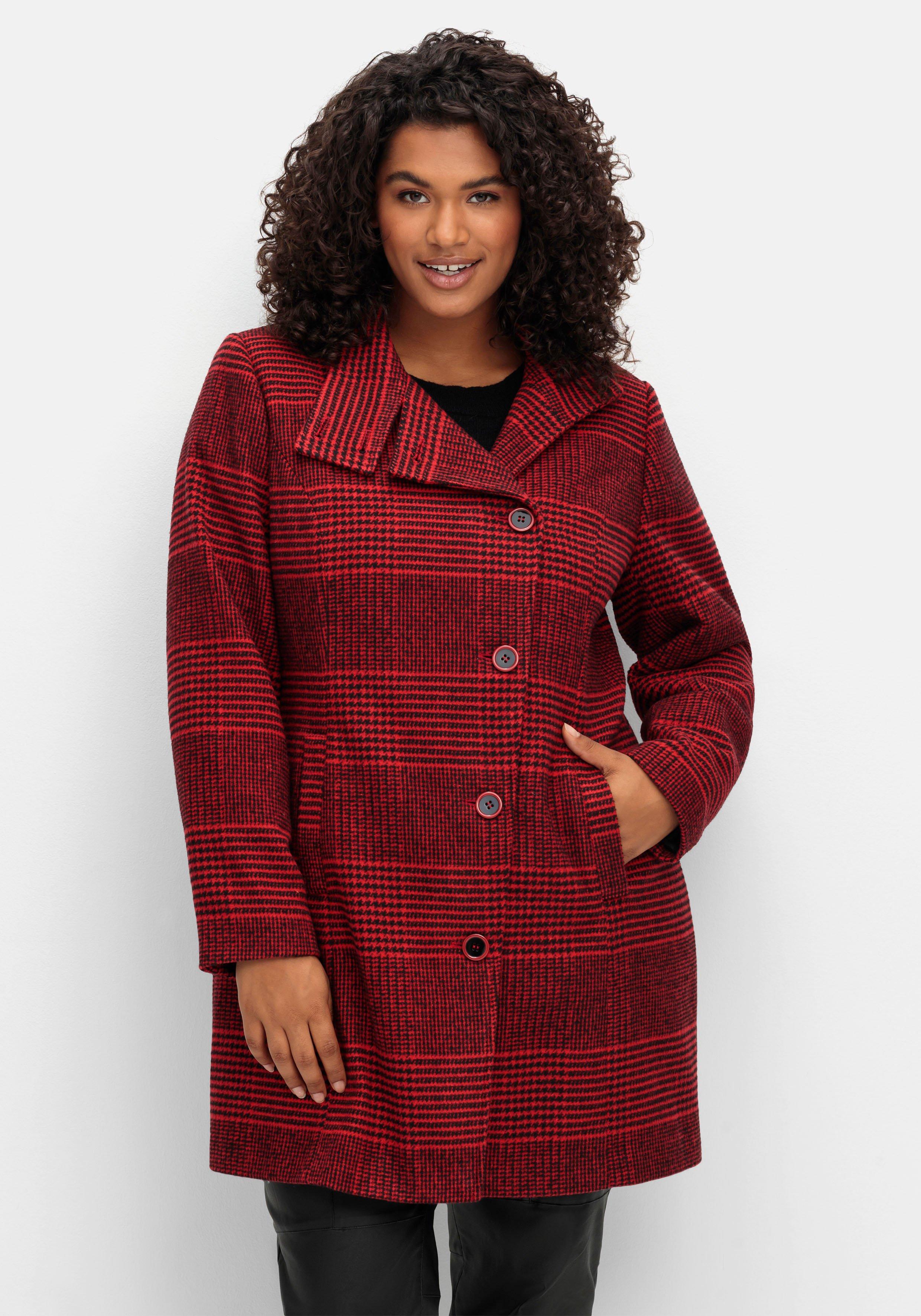 sheego by Joe Browns Karierte Jacke in Wolloptik und leichter A-Linie - schwarz-rot sheego