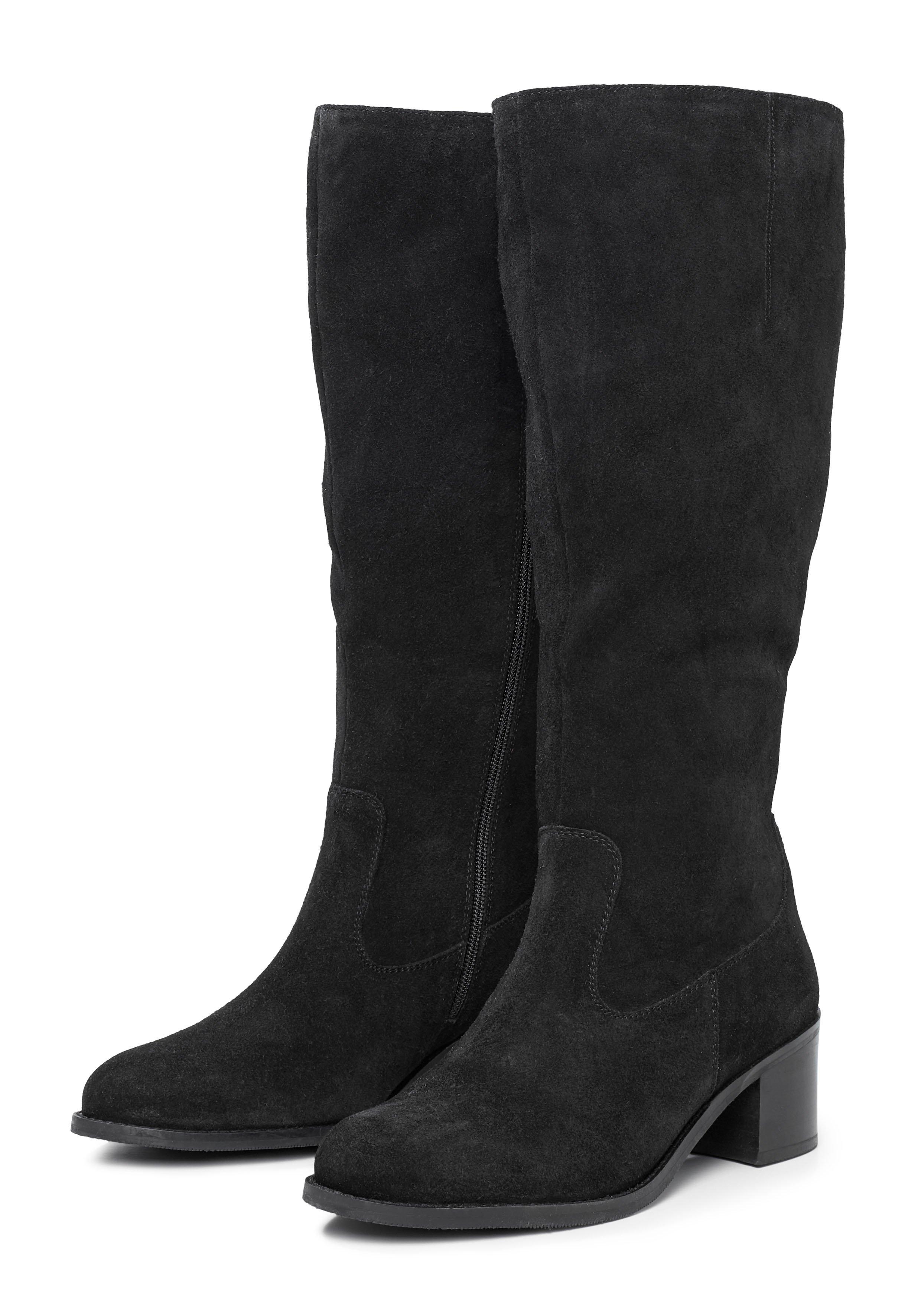 Weitschaftstiefel mit Stretcheinsatz, aus Veloursleder - schwarz | sheego